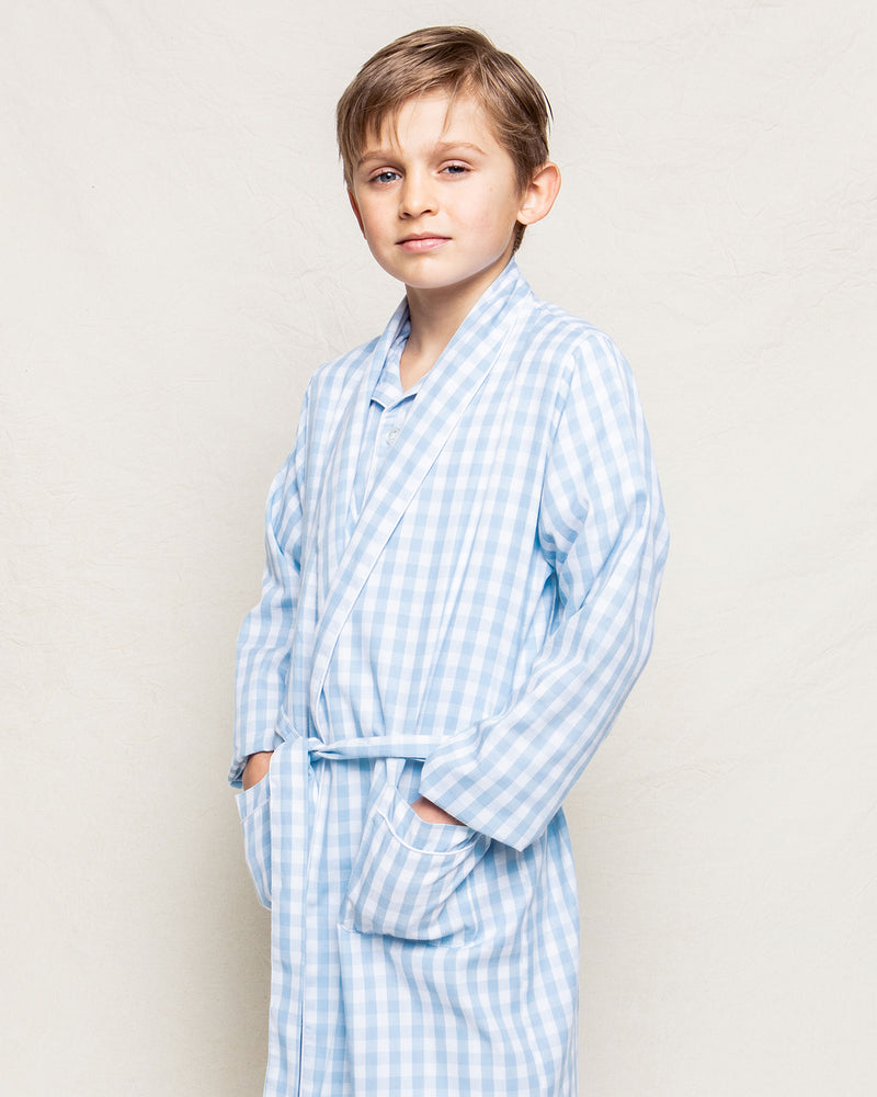 Kid's Twill Robe in Light Blue Gingham