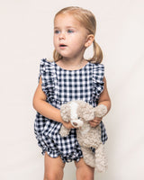 Navy Gingham Ruffled Romper