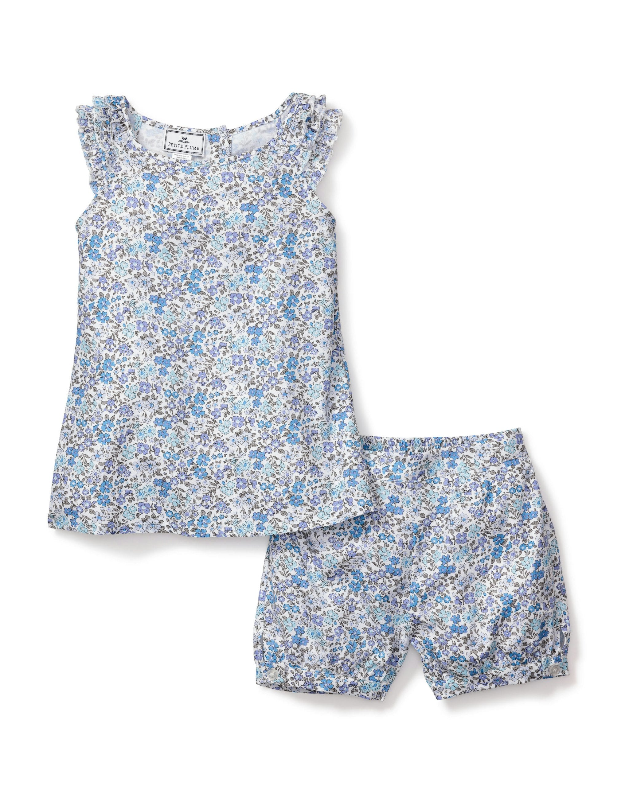 Girl's Twill Amelie Short Set in Timeless Toile in Fleur D'Azur#Color_Fleur D'Azur