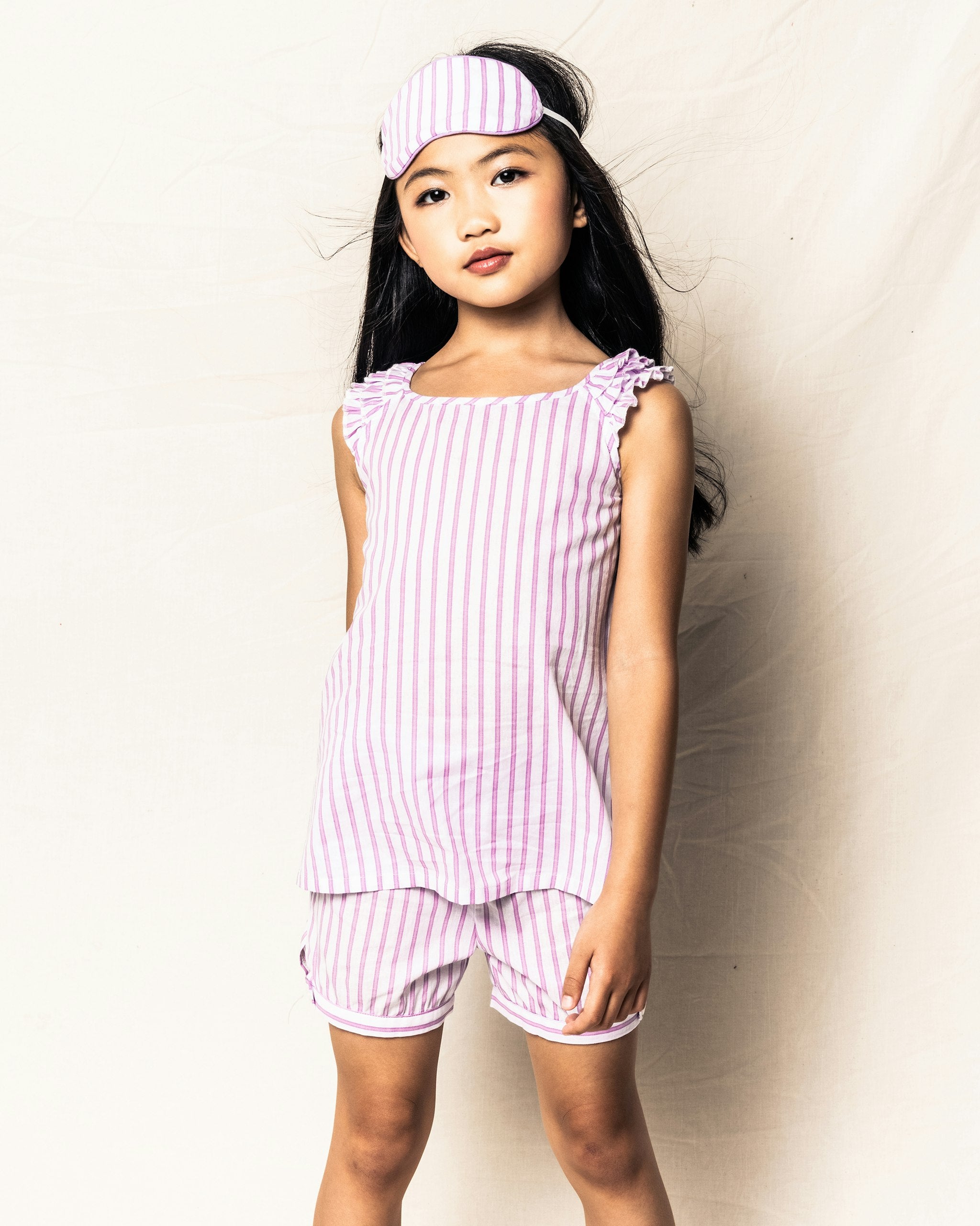 Girl's Twill Amelie Short Set in Timeless Toile in Lavender French Ticking#Color_Lavender French Ticking