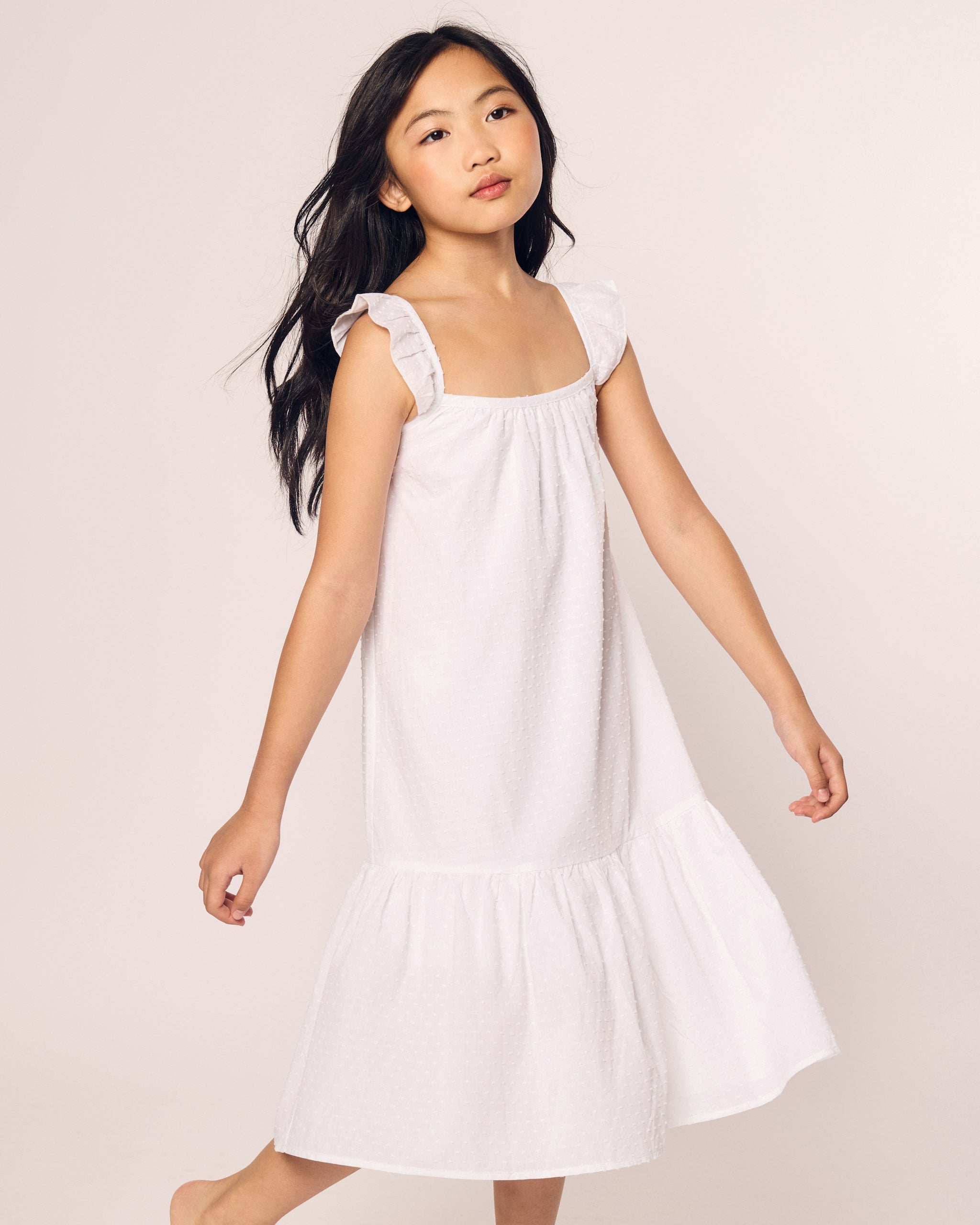 Girls White Swiss Dots Celeste Day Dress in Swiss Dots#Color_Swiss Dots