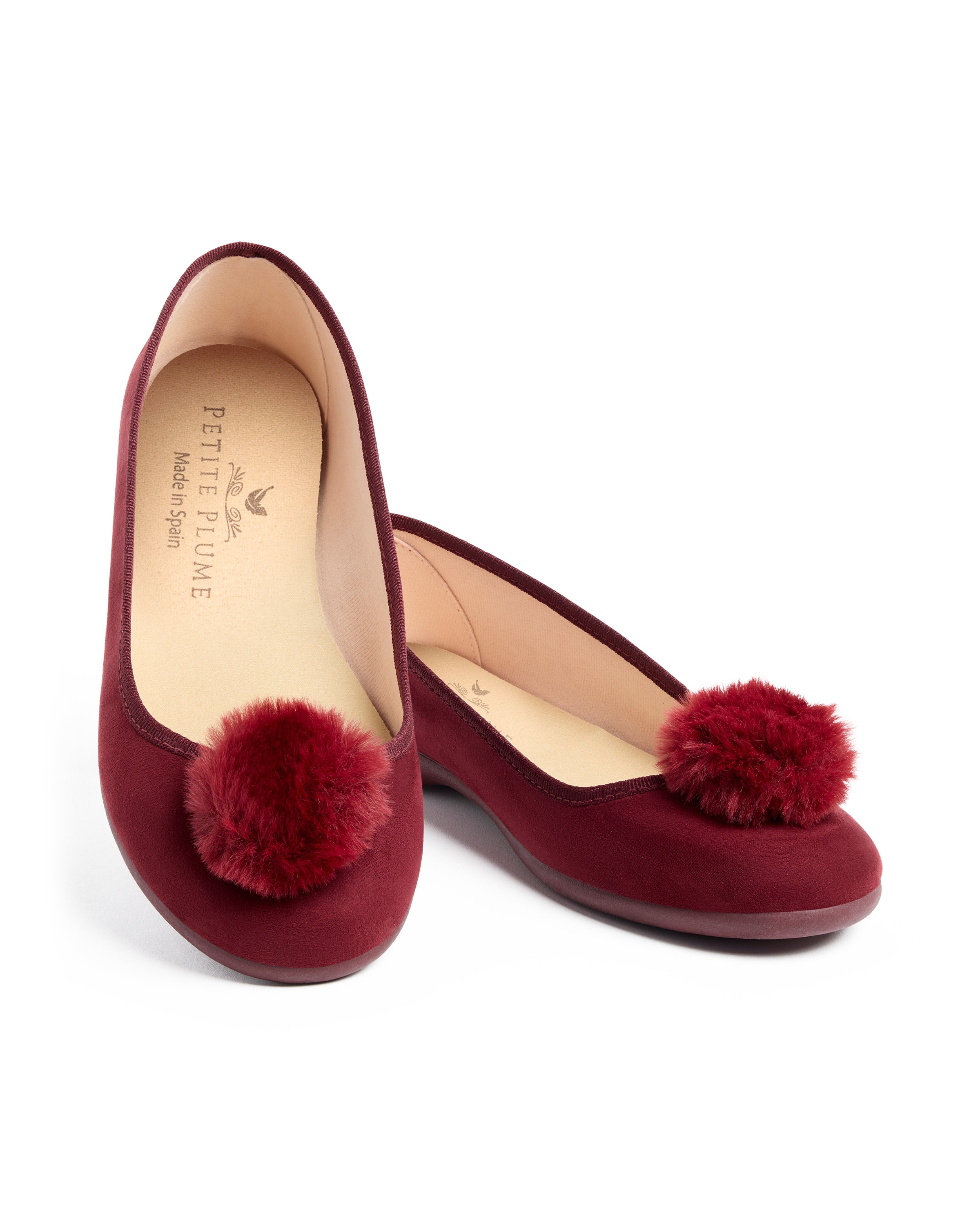 Kid&rsquo;s Juliette Slipper in Bordeaux Suede with a Festive Pom
