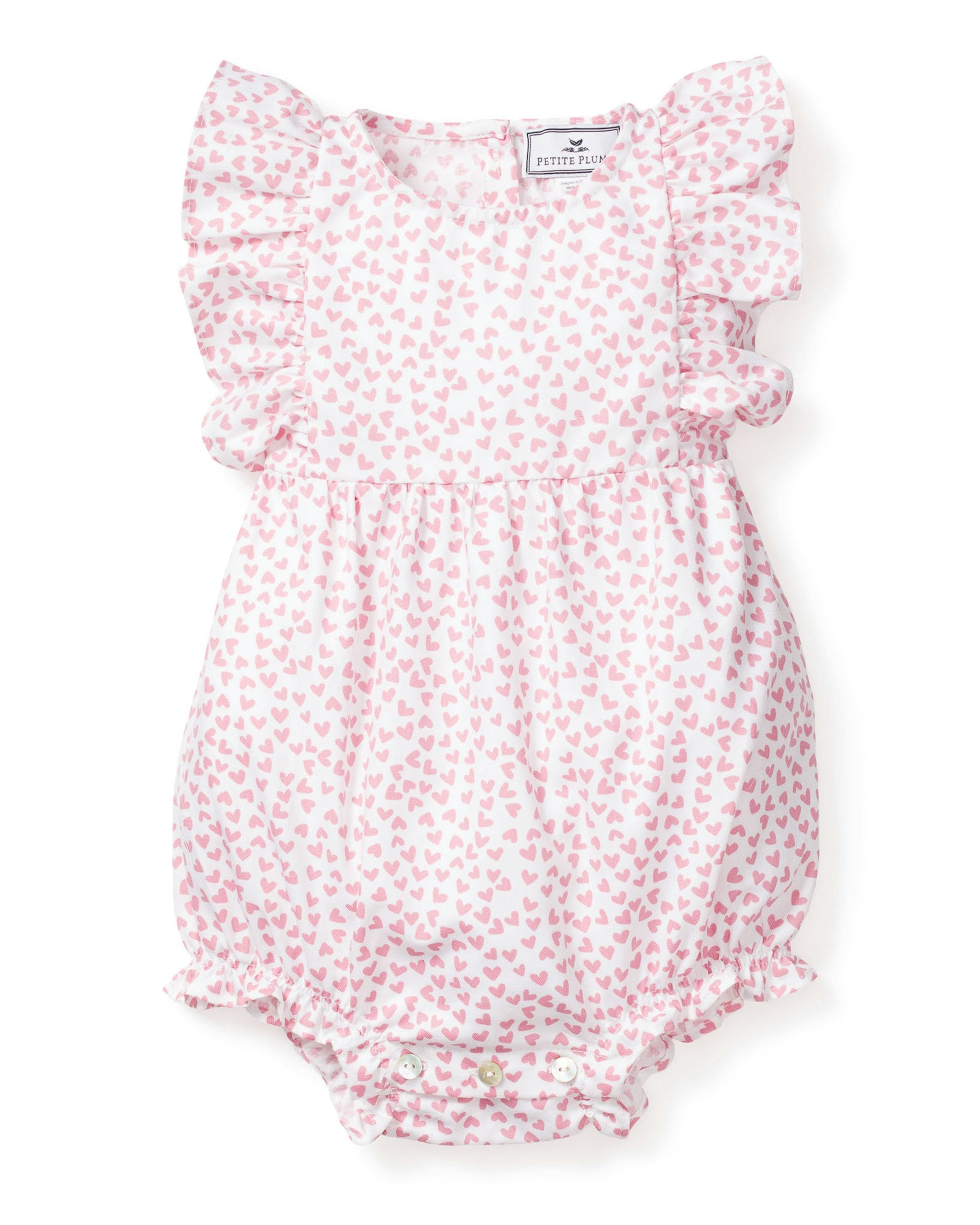 Baby's Twill Ruffled Romper in Bluehearts in Sweethearts#Color_Sweethearts