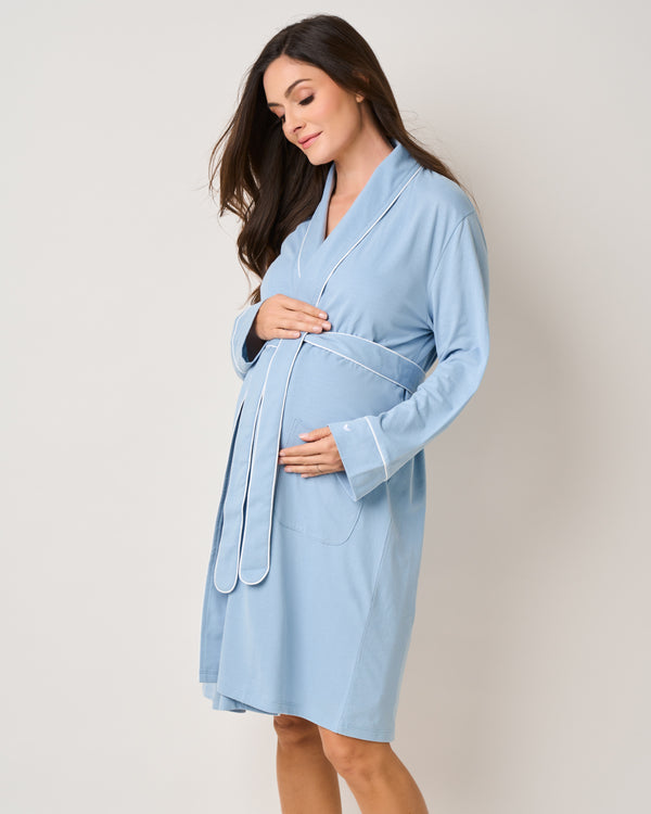Luxe Pima Cotton Periwinkle Maternity Robe