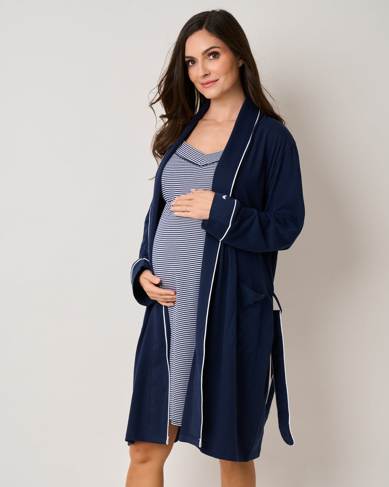 Women's Pima Maternity Robe in Navy