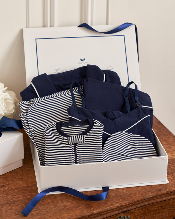 100% Pima Cotton Navy Stripe Baby Blanket