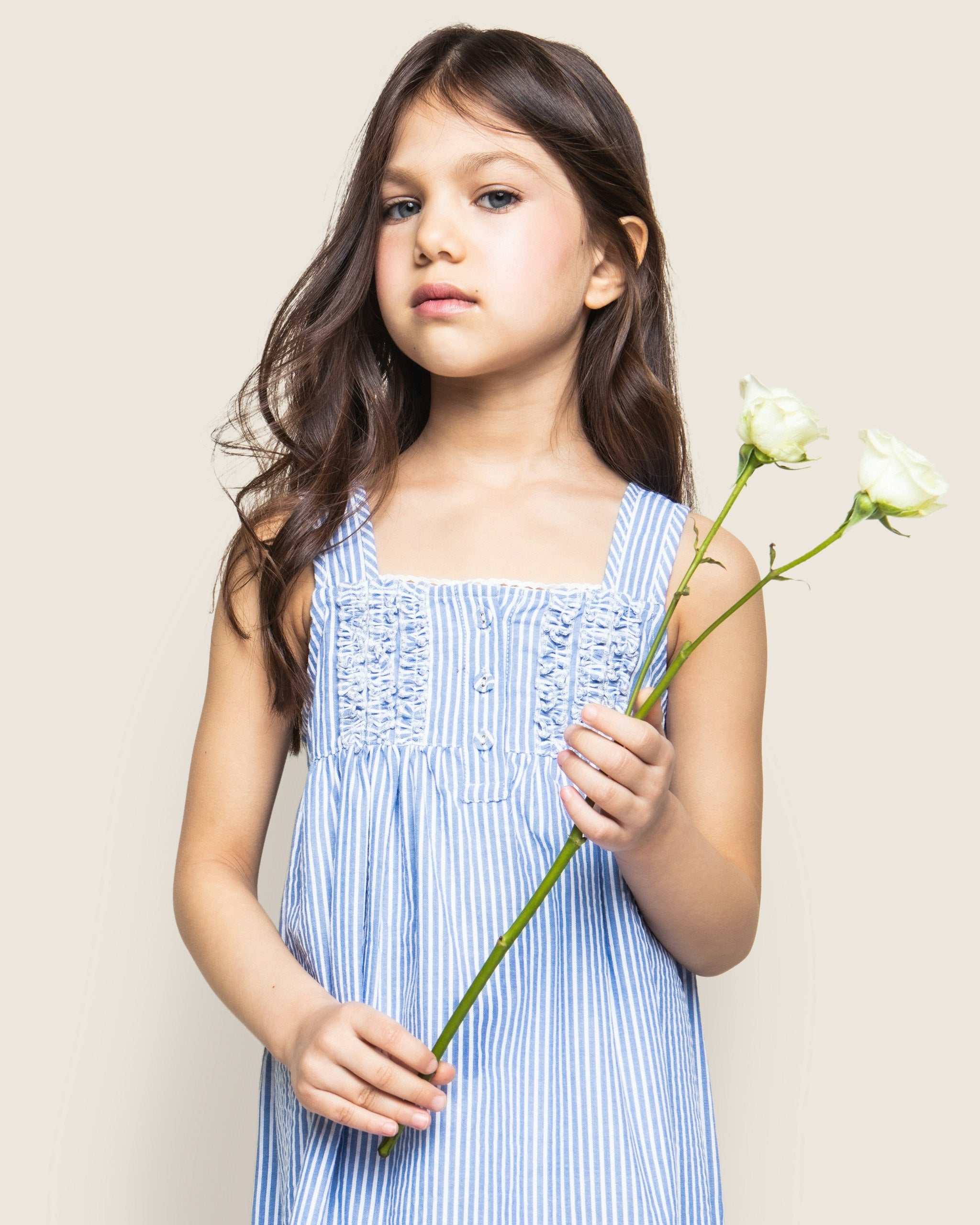 Girl's Twill Charlotte Nightgown in French Blue Stripes in French Blue Stripes#Color_French Blue Stripes