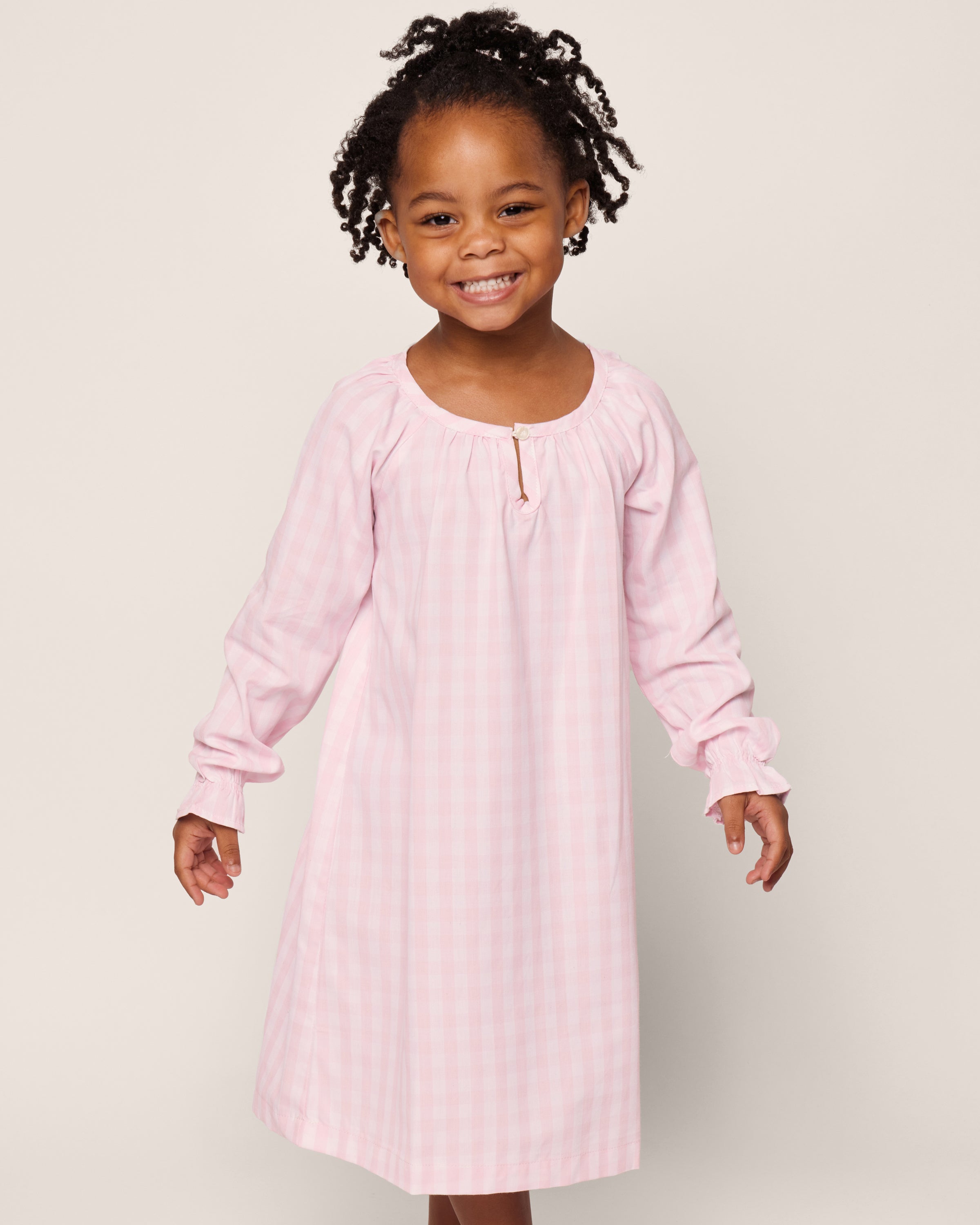 Girl's Twill Delphine Nightgown in Pink Gingham | Petite Plume