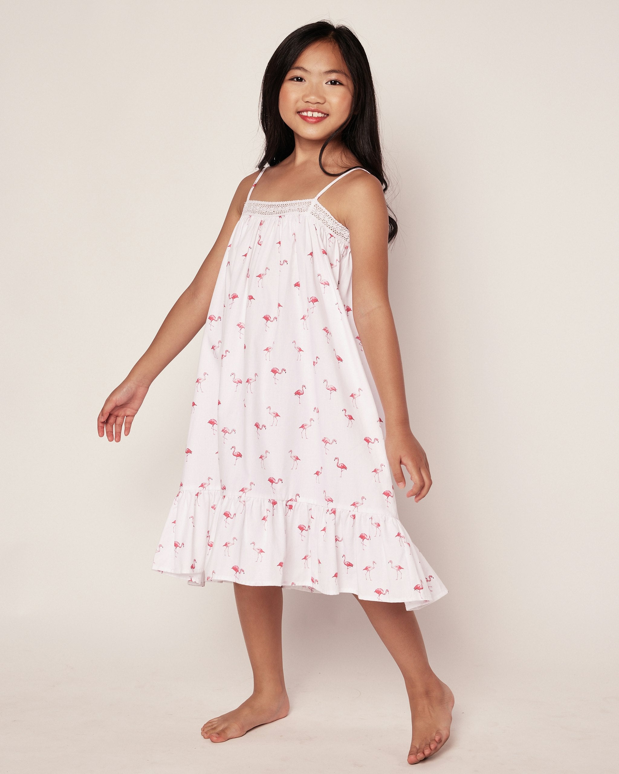 Girl's Twill Lily Nightgown in Seashell Splendor in Flamingos#Color_Flamingos