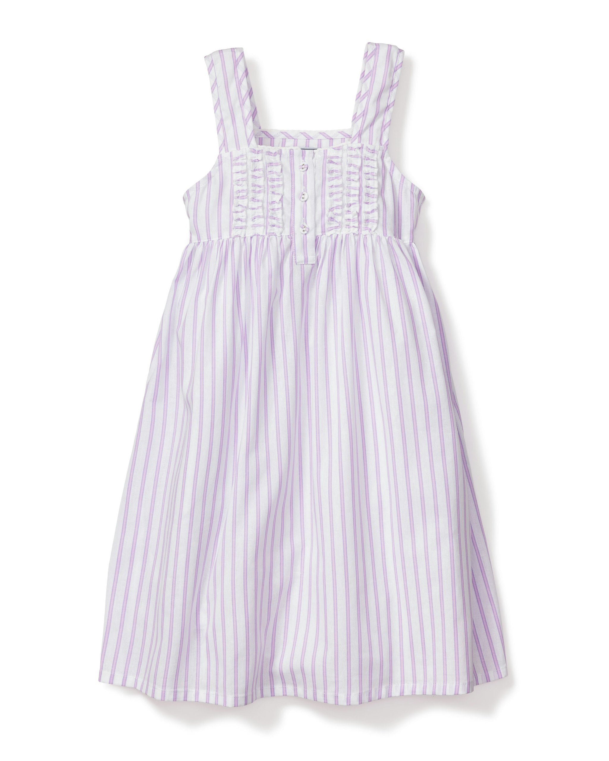 Girl's Twill Charlotte Nightgown in Lavender French Ticking in Lavender French Ticking#Color_Lavender French Ticking