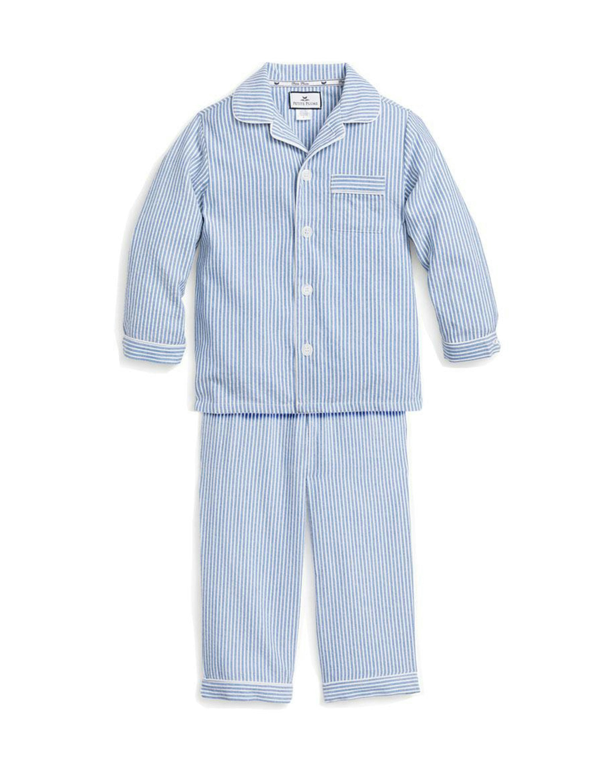 Kid's Twill Pajama Set in French Blue Stripes in French Blue Stripes#Color_French Blue Stripes