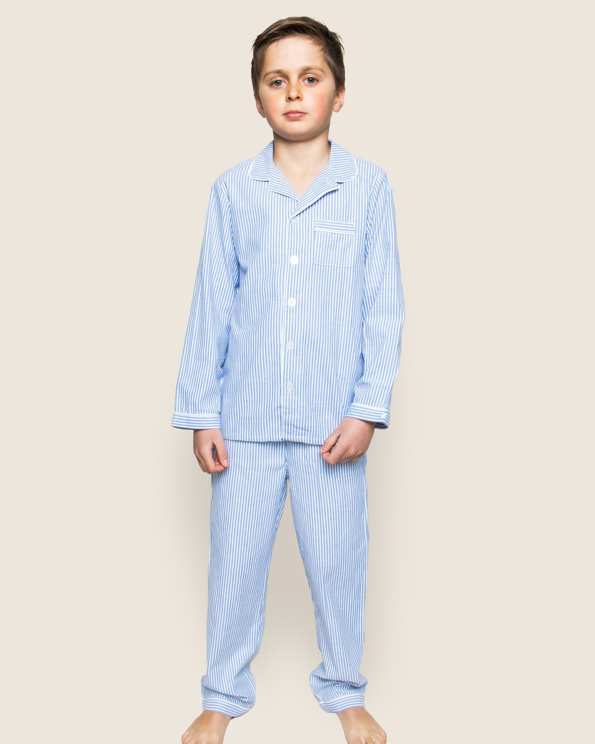 Kid's Twill Pajama Set in French Blue Stripes in French Blue Stripes#Color_French Blue Stripes