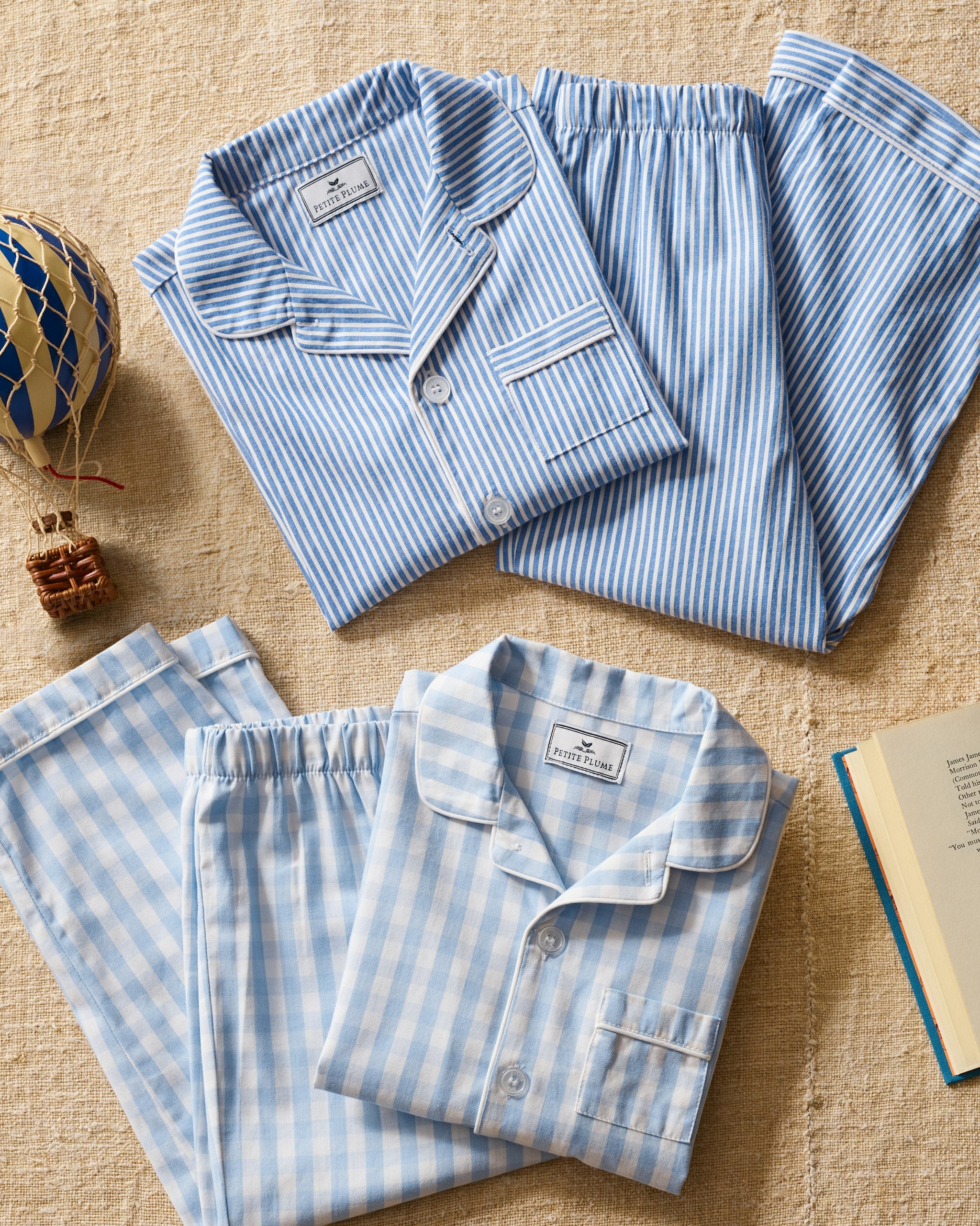 Kid's Twill Pajama Set in French Blue Stripes in French Blue Stripes#Color_French Blue Stripes