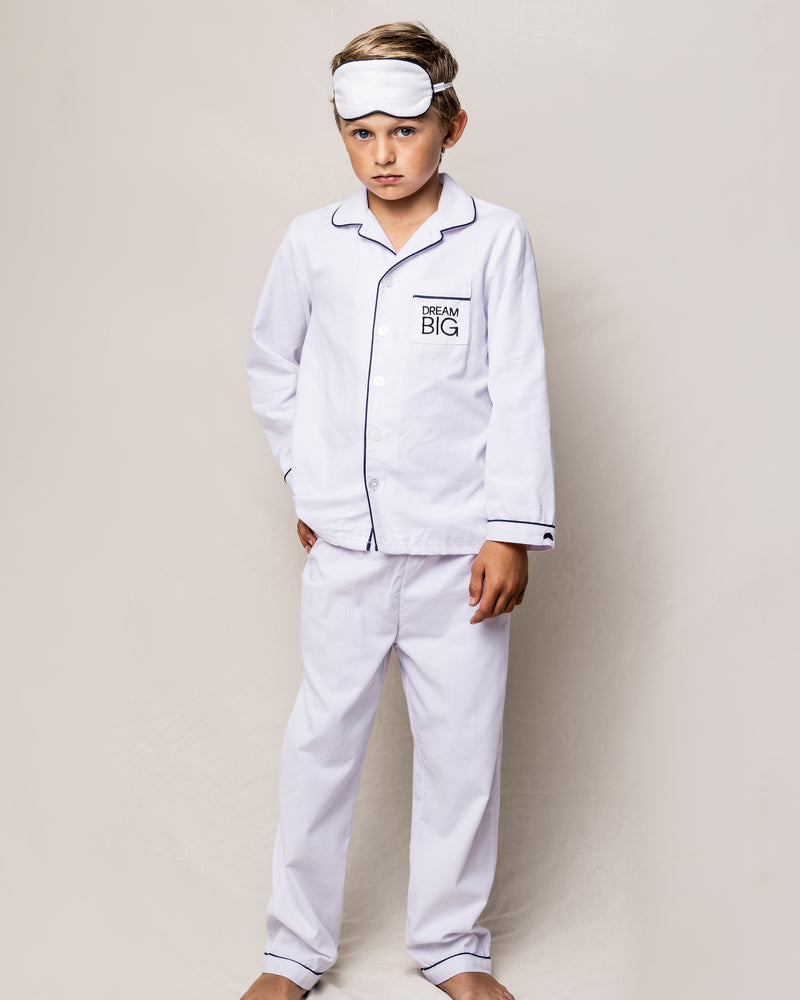 Kid's White with Navy Piping Pajama with Dream Big