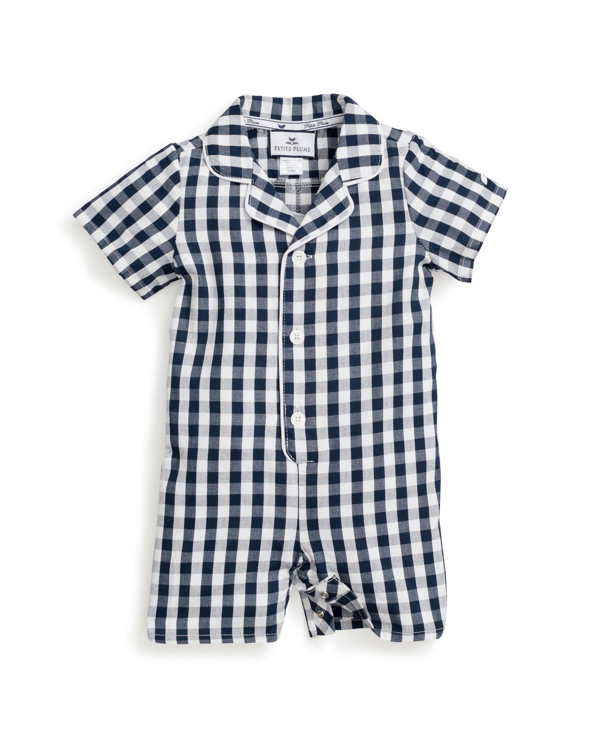 Baby's Twill Summer Romper in Royal Blue Gingham in Navy Gingham#Color_Navy Gingham