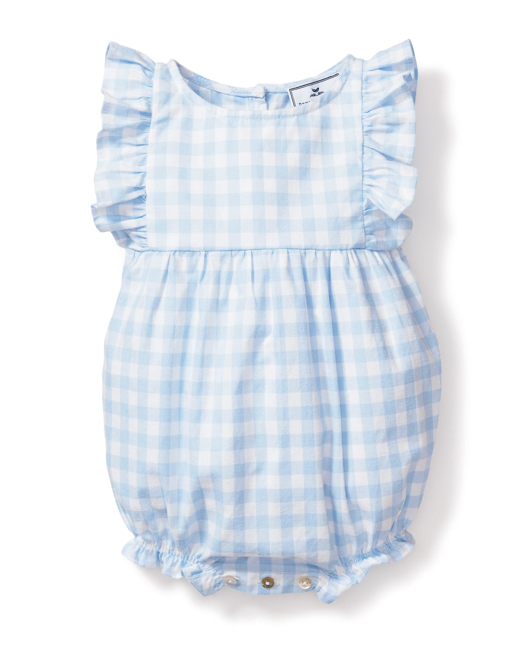 Baby's Twill Ruffled Romper in Light Blue Gingham
