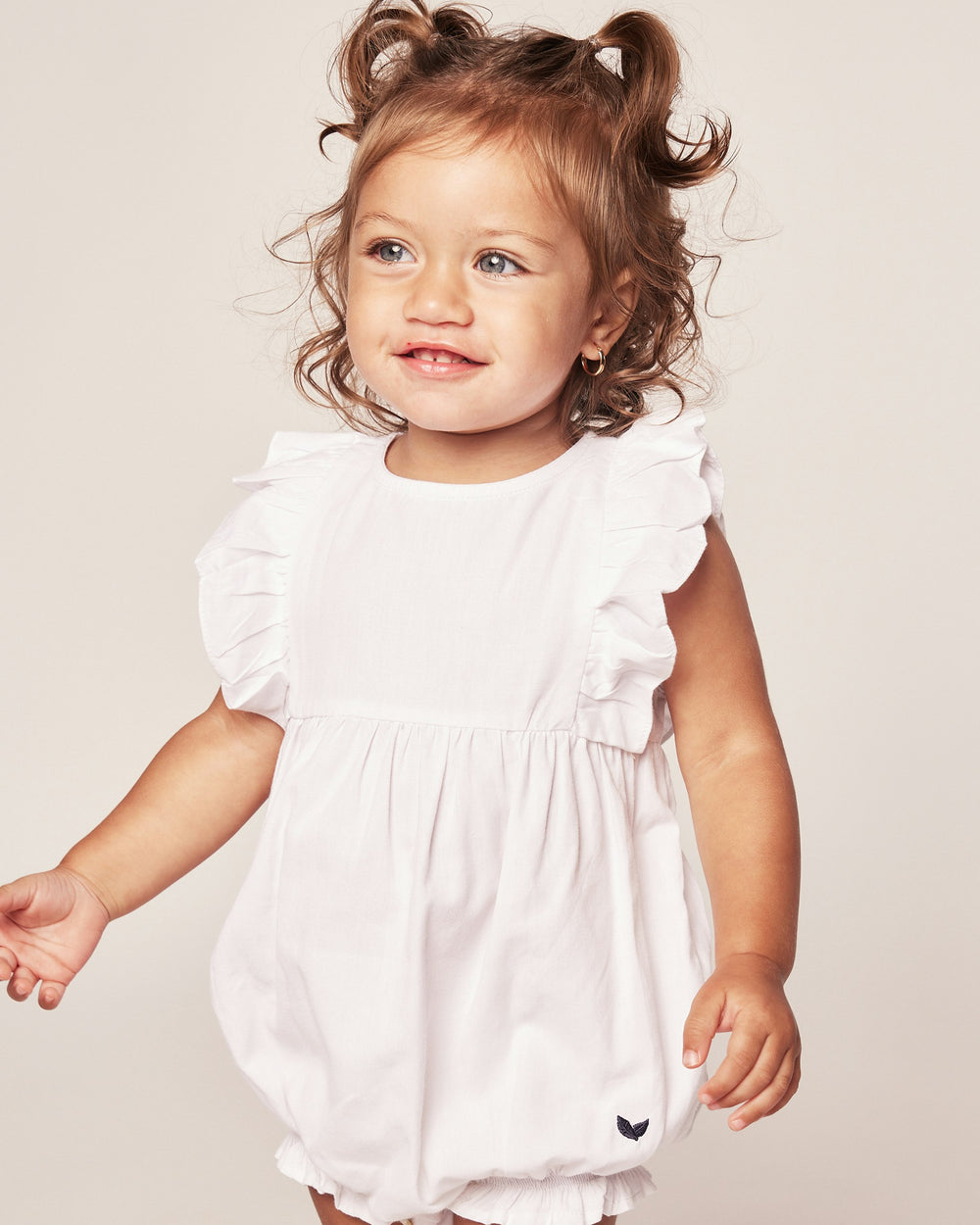 Baby's Twill Ruffled Romper in White