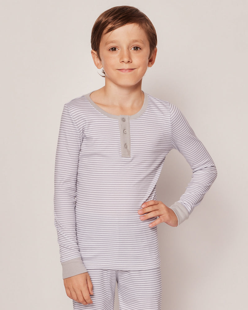 Kid's Pima Snug Fit Pajama Set in Grey Stripes