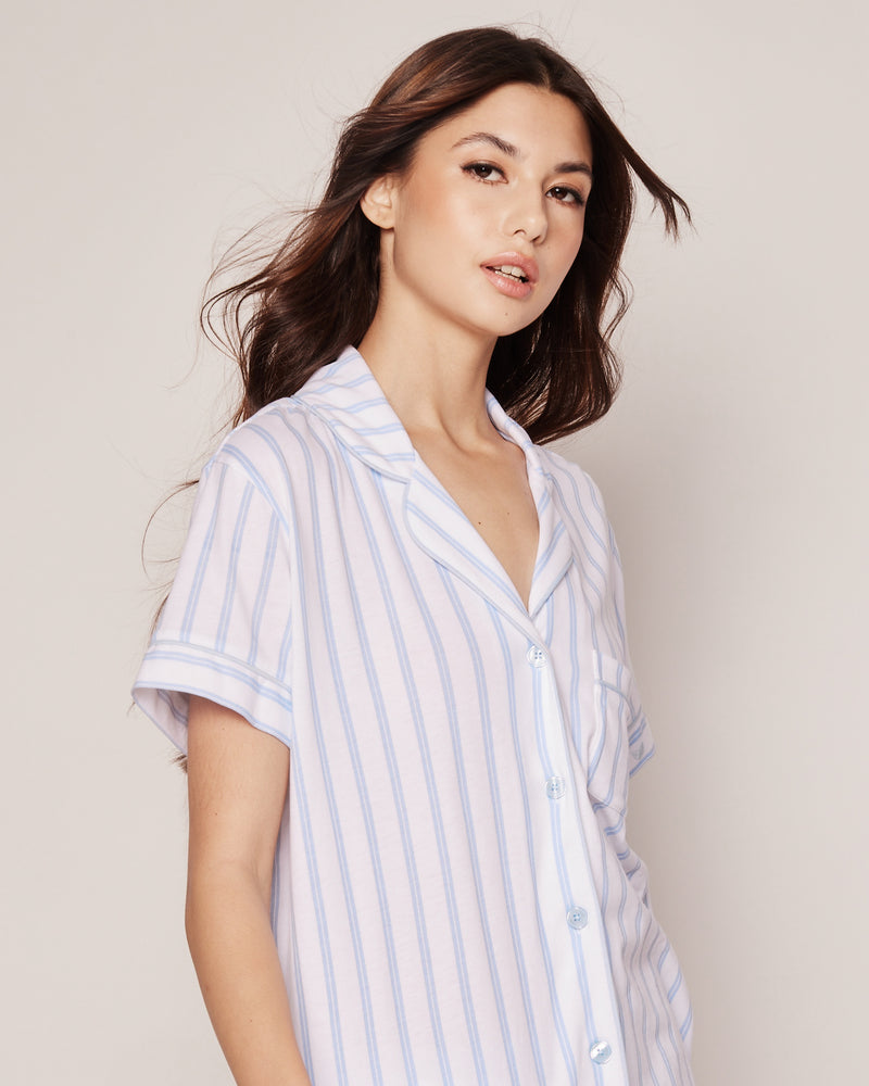 Women's Pima Pajama Short Set in Periwinkle Stripe