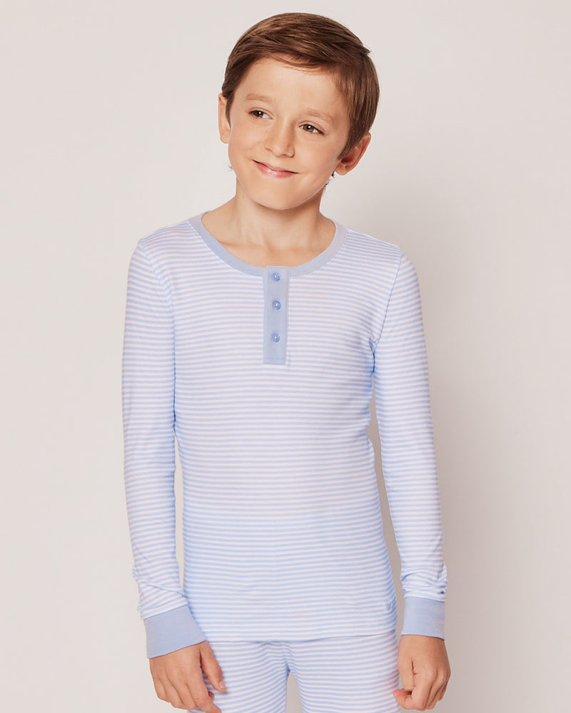 Kid's Pima Snug Fit Pajama Set in Blue Stripes