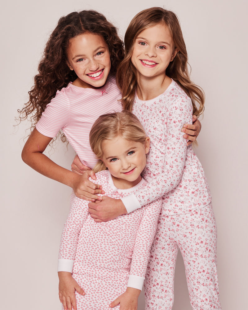 Kid's Pima Snug Fit Pajama Short Set in Pink Stripes