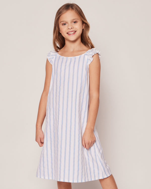 Girl's Twill Amelie Nightgown in Periwinkle Stripe