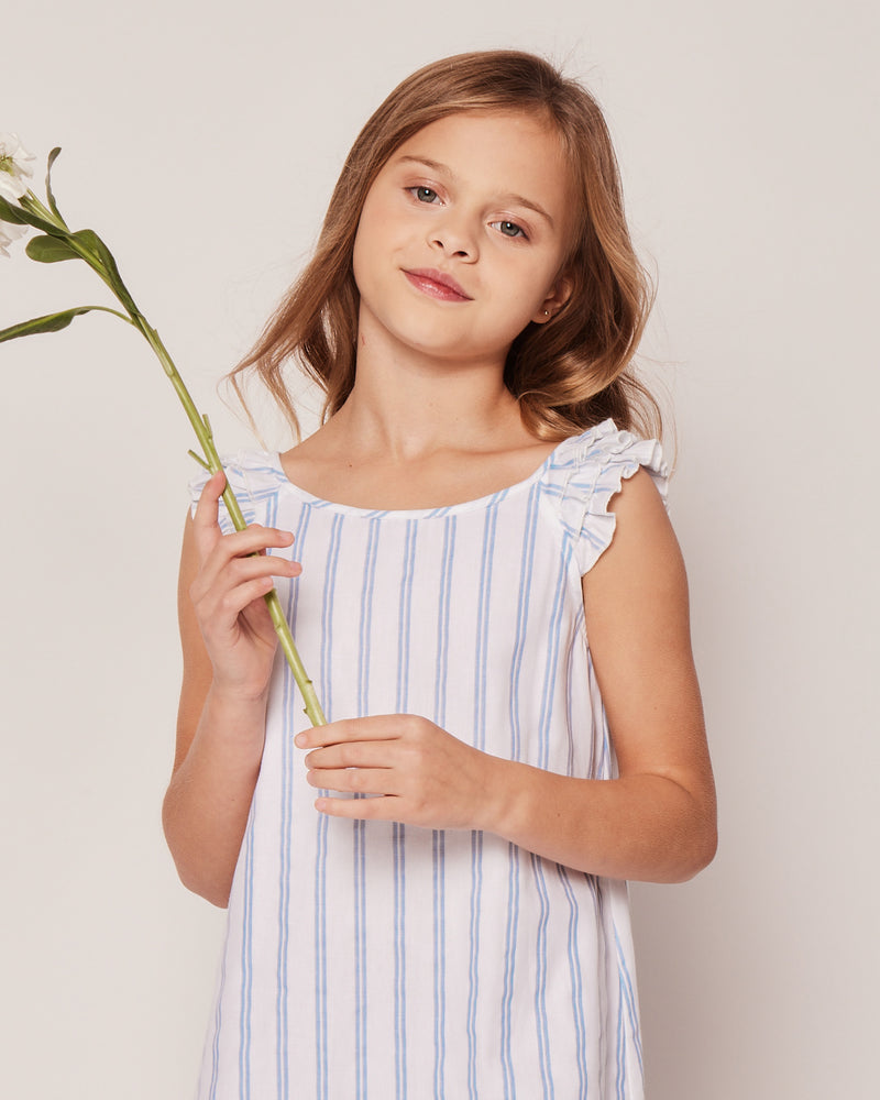 Girl's Twill Amelie Nightgown in Periwinkle Stripe