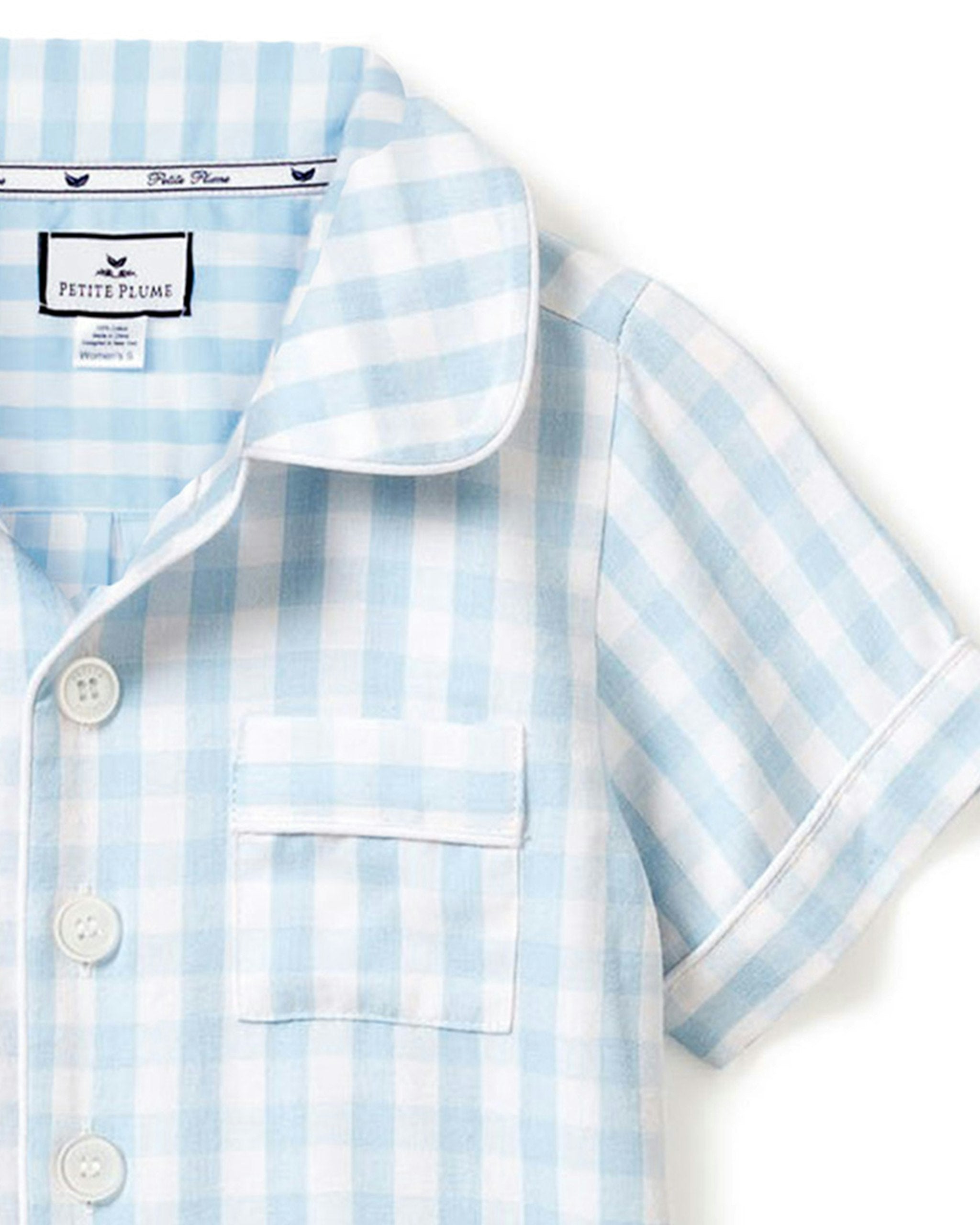 Kid's Twill Short Set in Light Blue Gingham in Light Blue Gingham#Color_Light Blue Gingham