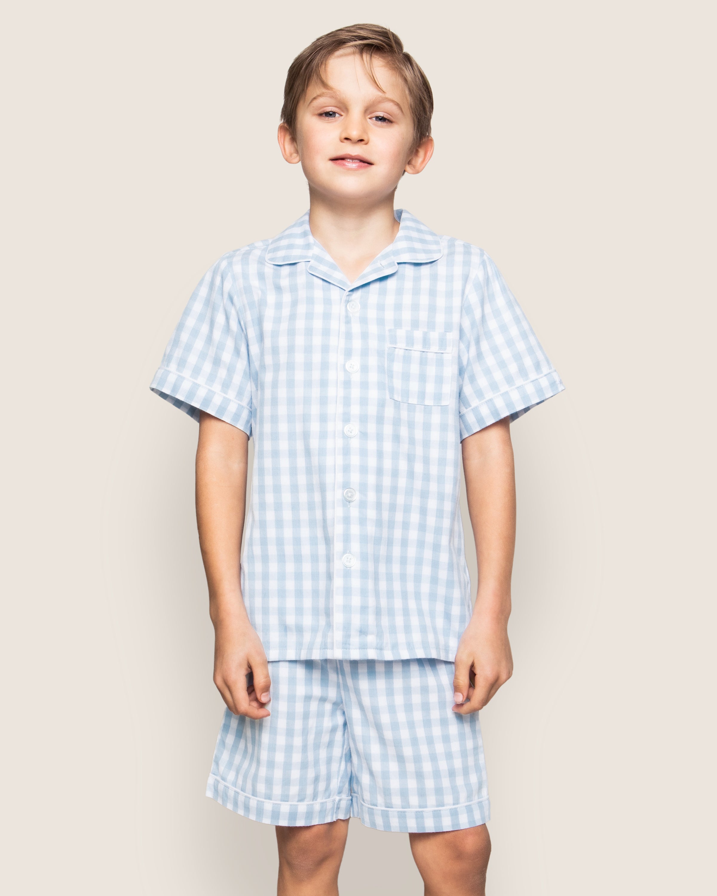 Kid's Twill Short Set in Light Blue Gingham in Light Blue Gingham#Color_Light Blue Gingham