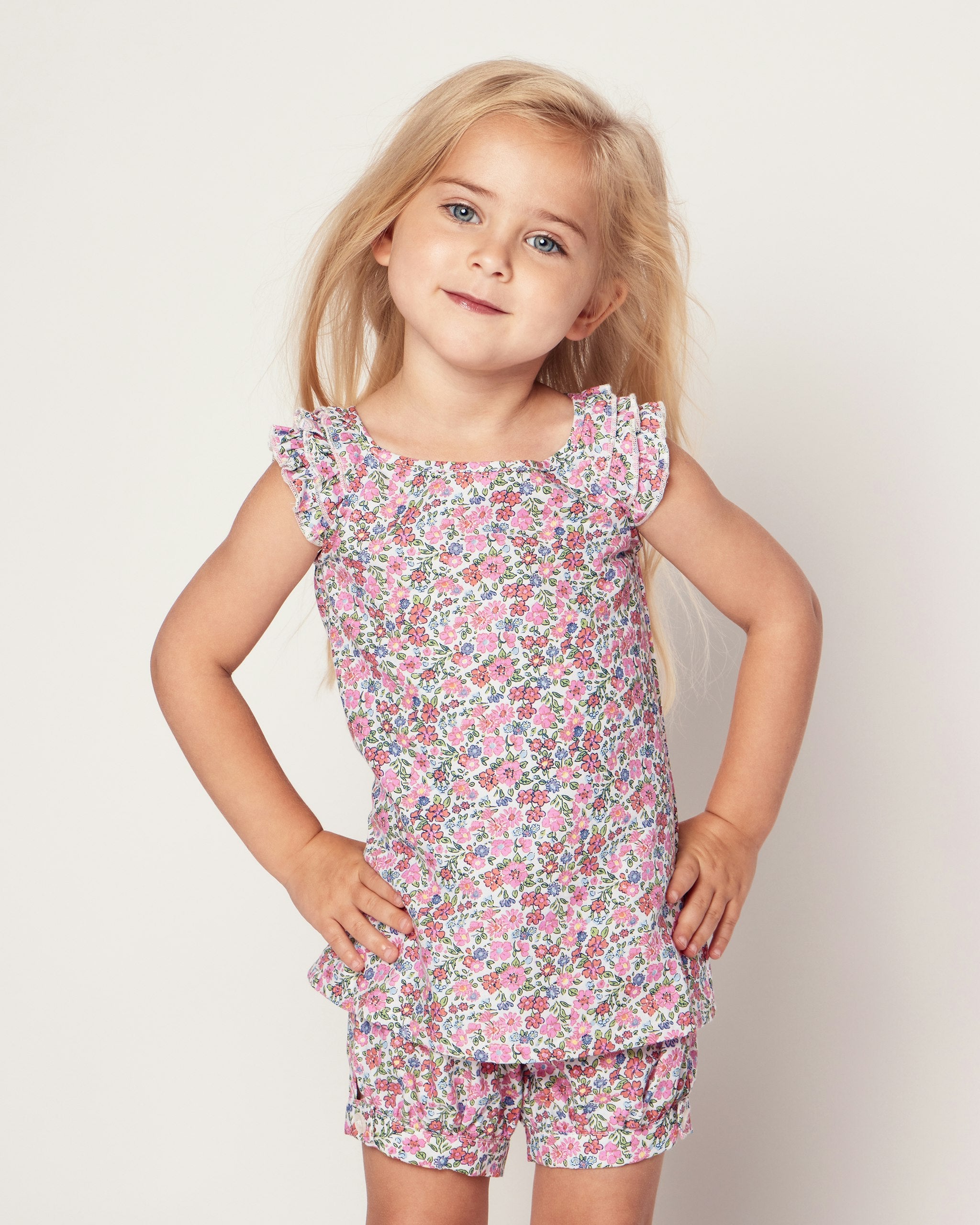 Girl's Twill Amelie Short Set in Timeless Toile in Fleurs de Rose#Color_Fleurs de Rose