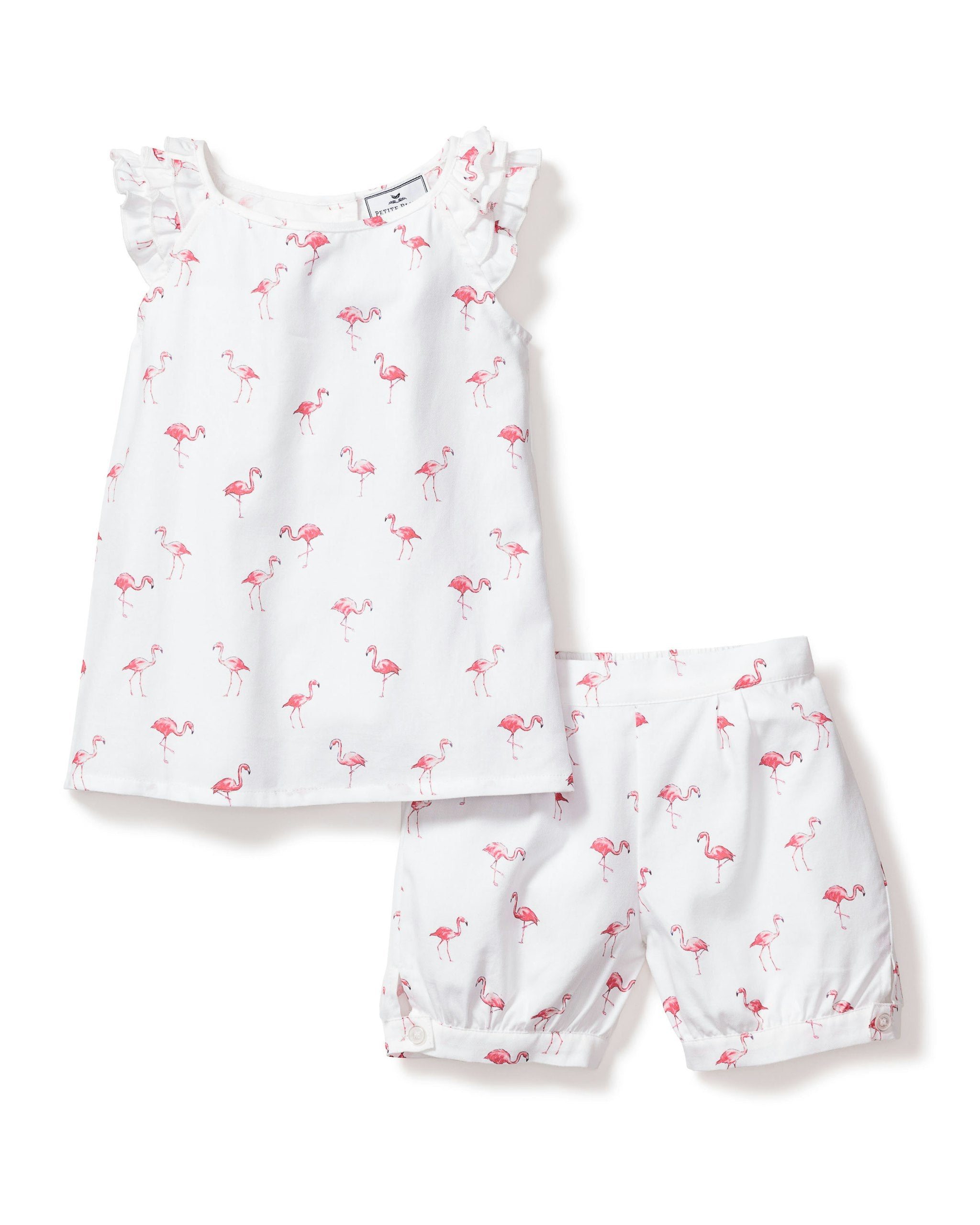 Girl's Twill Amelie Short Set in Timeless Toile in Flamingos#Color_Flamingos