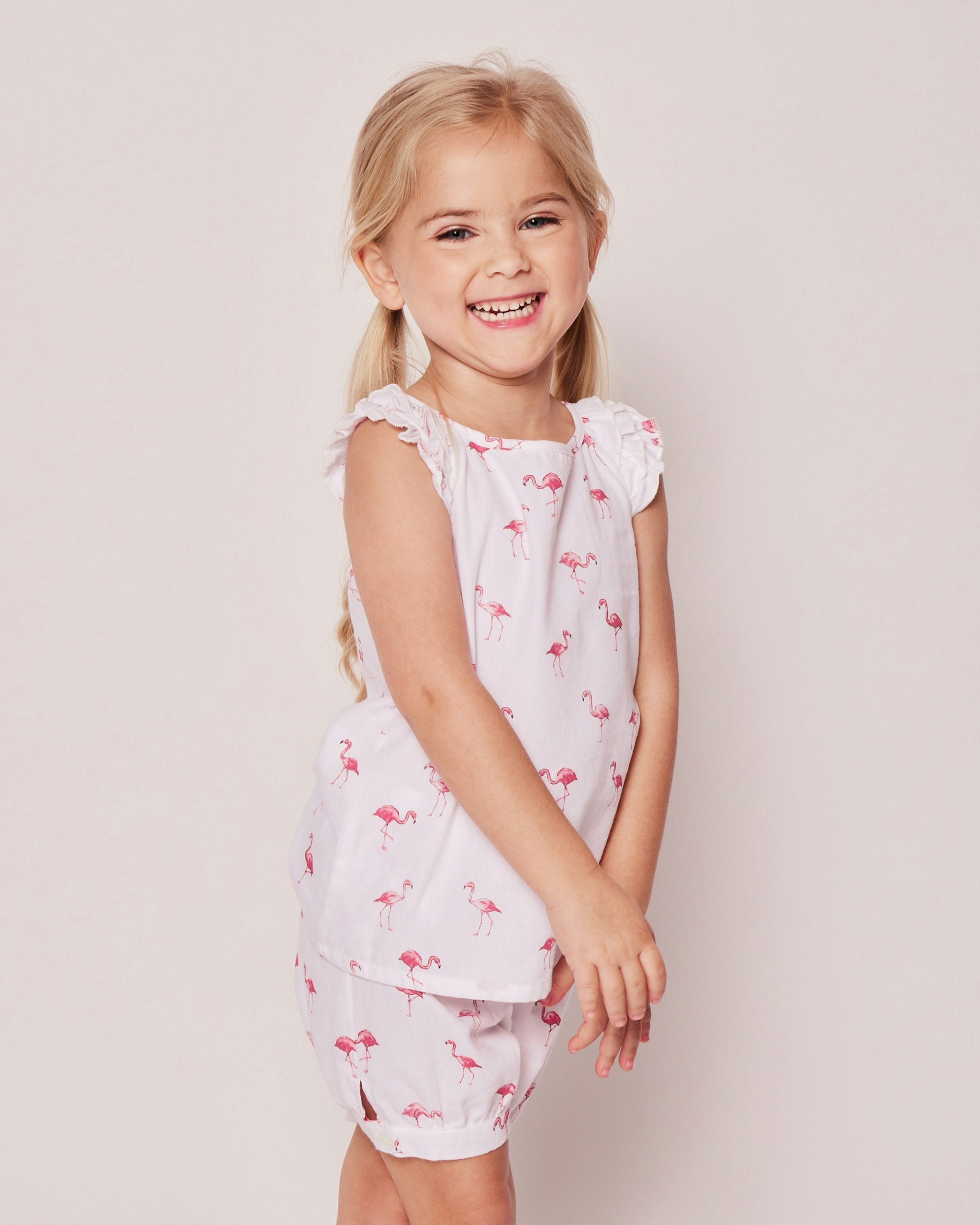 Girl's Twill Amelie Short Set in Timeless Toile in Flamingos#Color_Flamingos