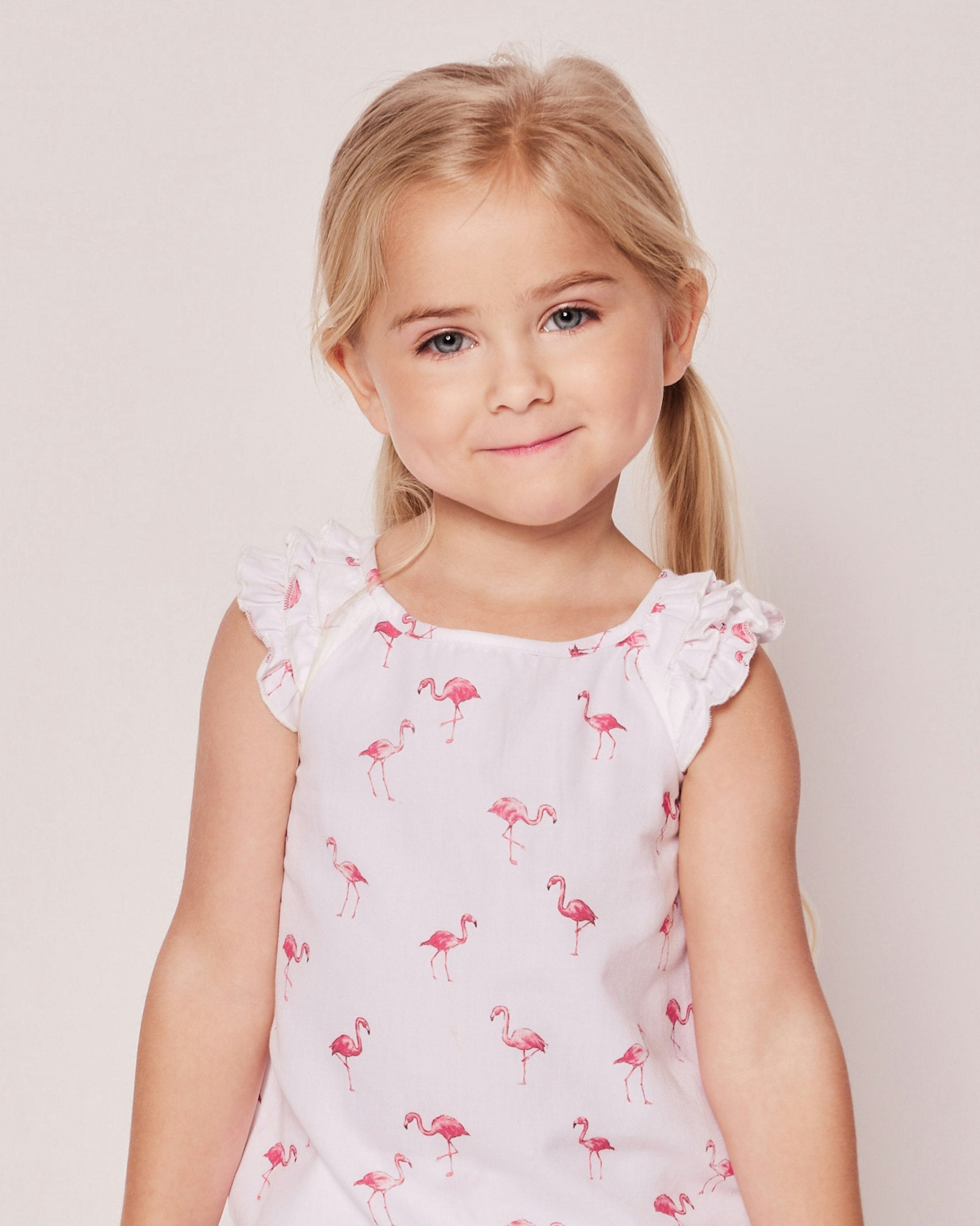 Girl's Twill Amelie Short Set in Timeless Toile in Flamingos#Color_Flamingos