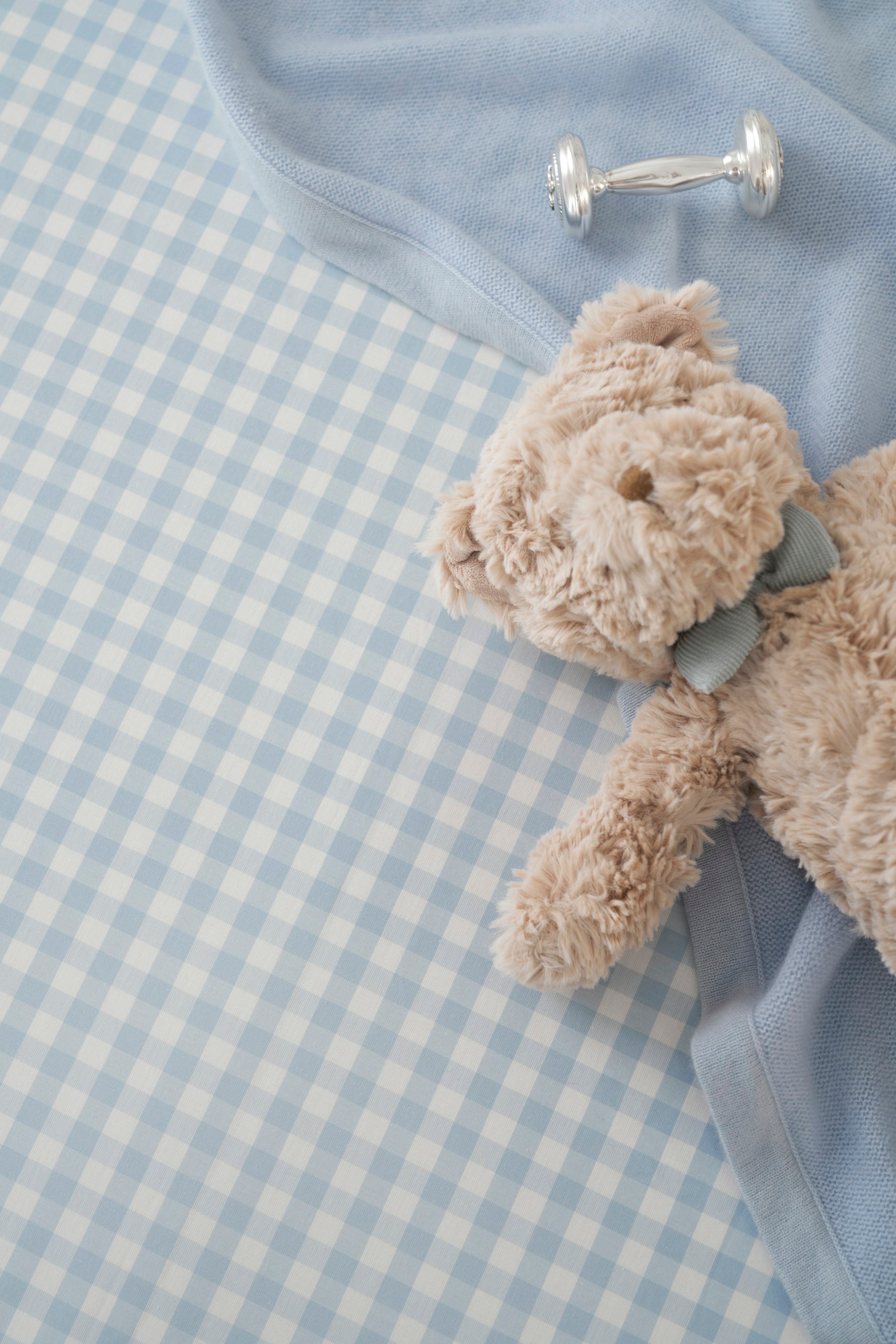 Luxe Premium Light Blue Gingham Crib Sheet Petite Plume