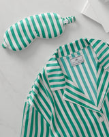 100% Mulberry Silk Women's Green Stripe Pajama