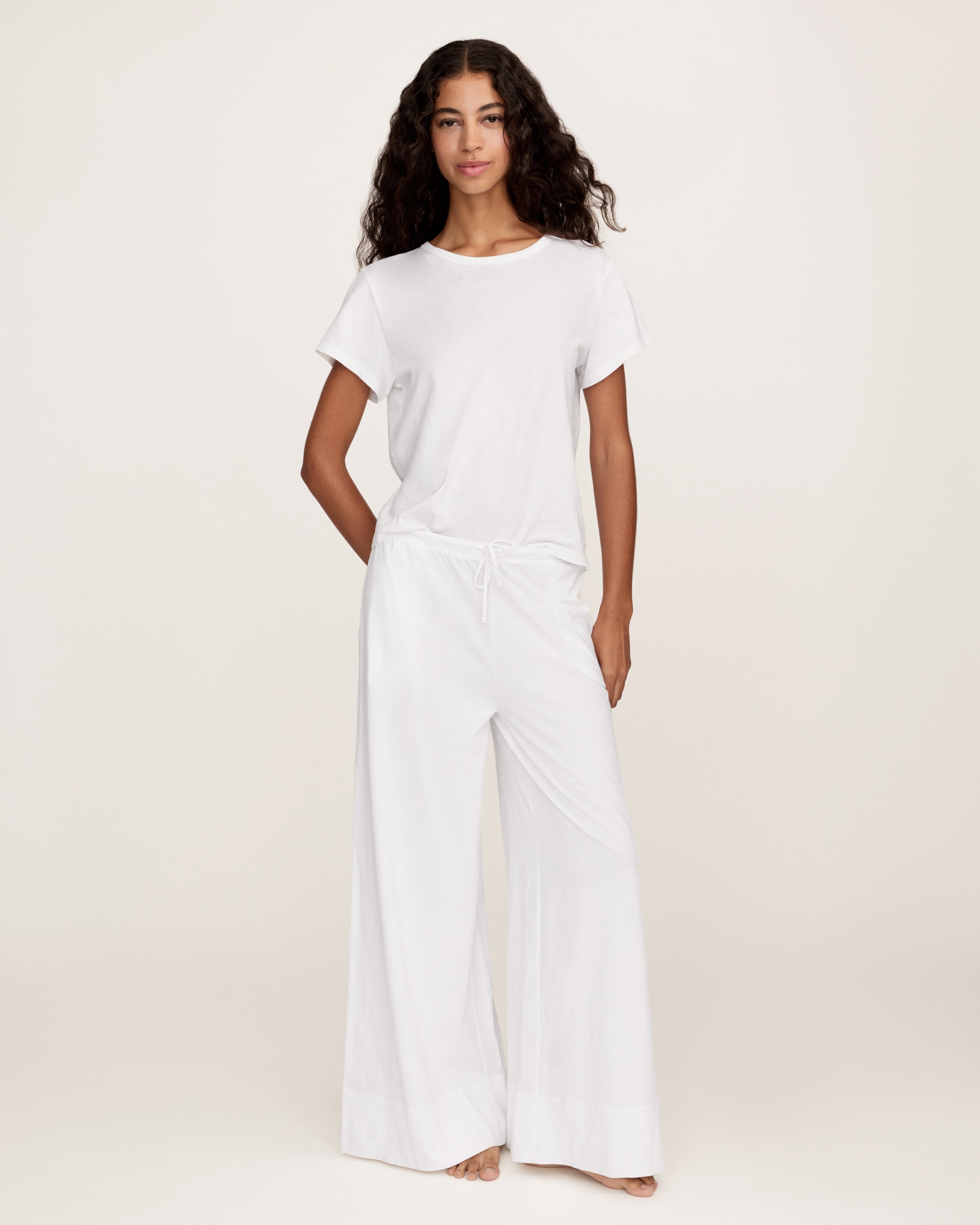 Petite Plume Women's Pima Wide-Leg Lounge Pant in White L Petite Plume Women's Pima Wide-Leg Lounge Pant in White L