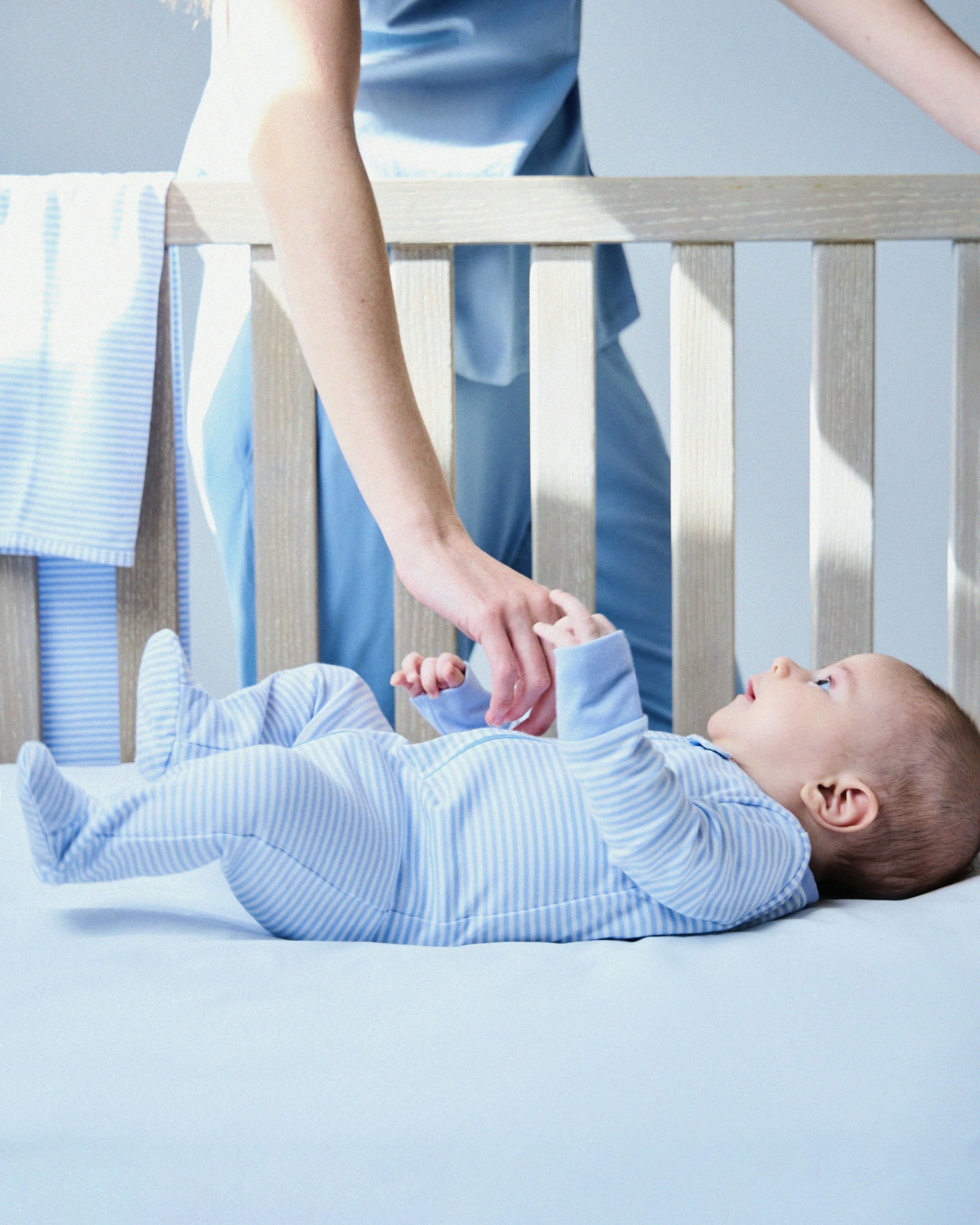 Baby's Pima Romper in Grey Stripes in Blue Stripes#Color_Blue Stripes