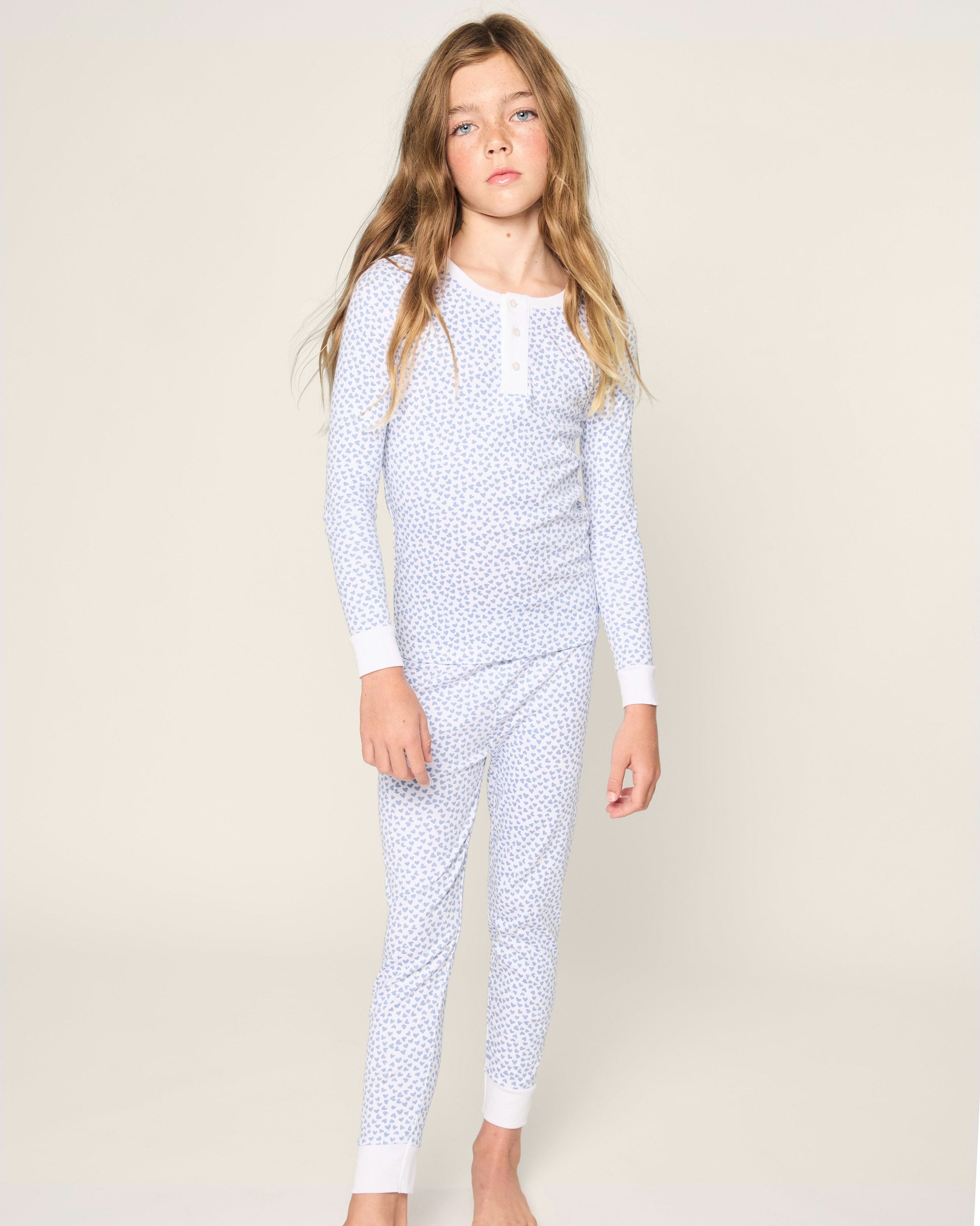 Kid's Pima Snug Fit Pajama Set in Sweethearts in Bluehearts#Color_Bluehearts