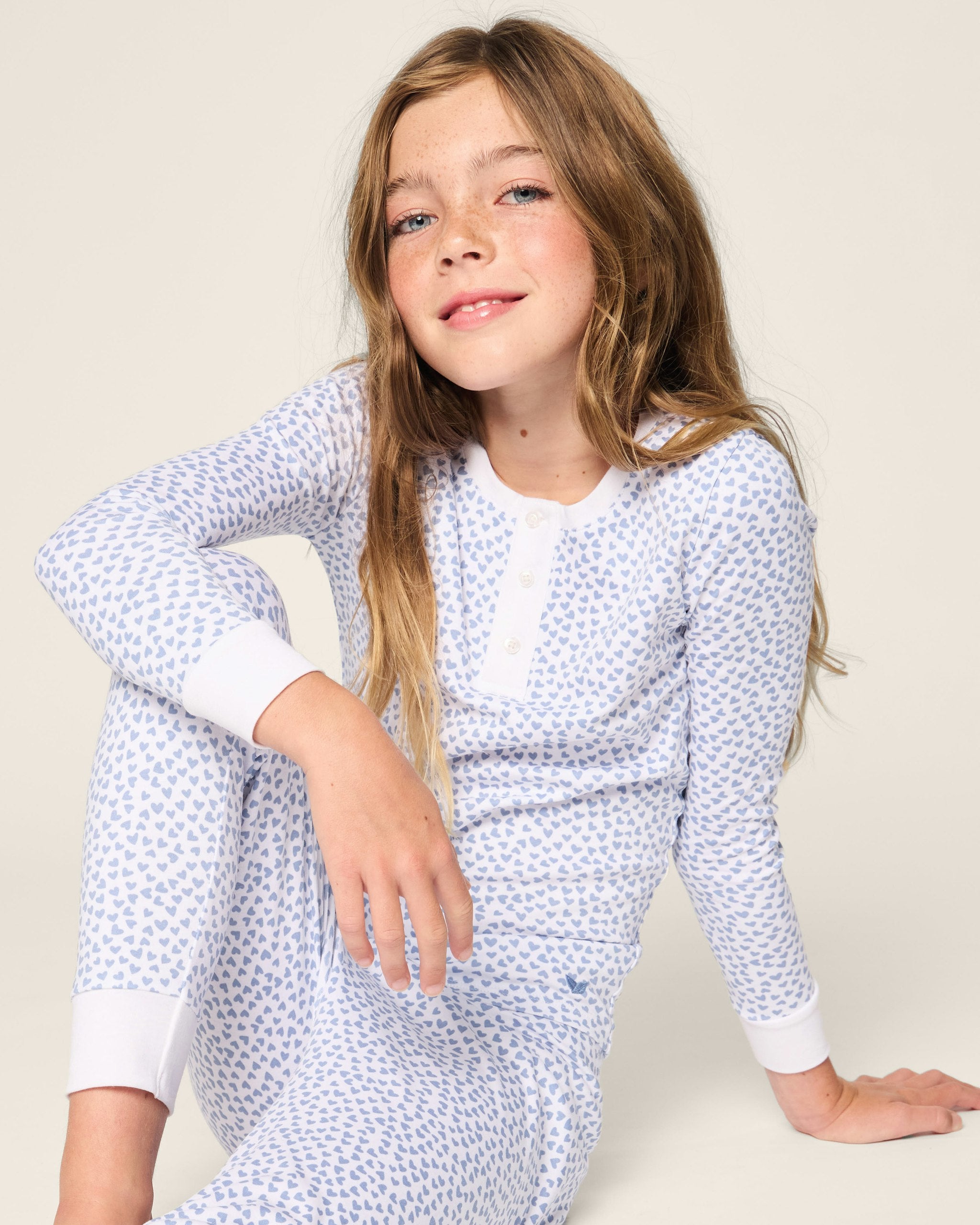 Kid's Pima Snug Fit Pajama Set in Sweethearts in Bluehearts#Color_Bluehearts
