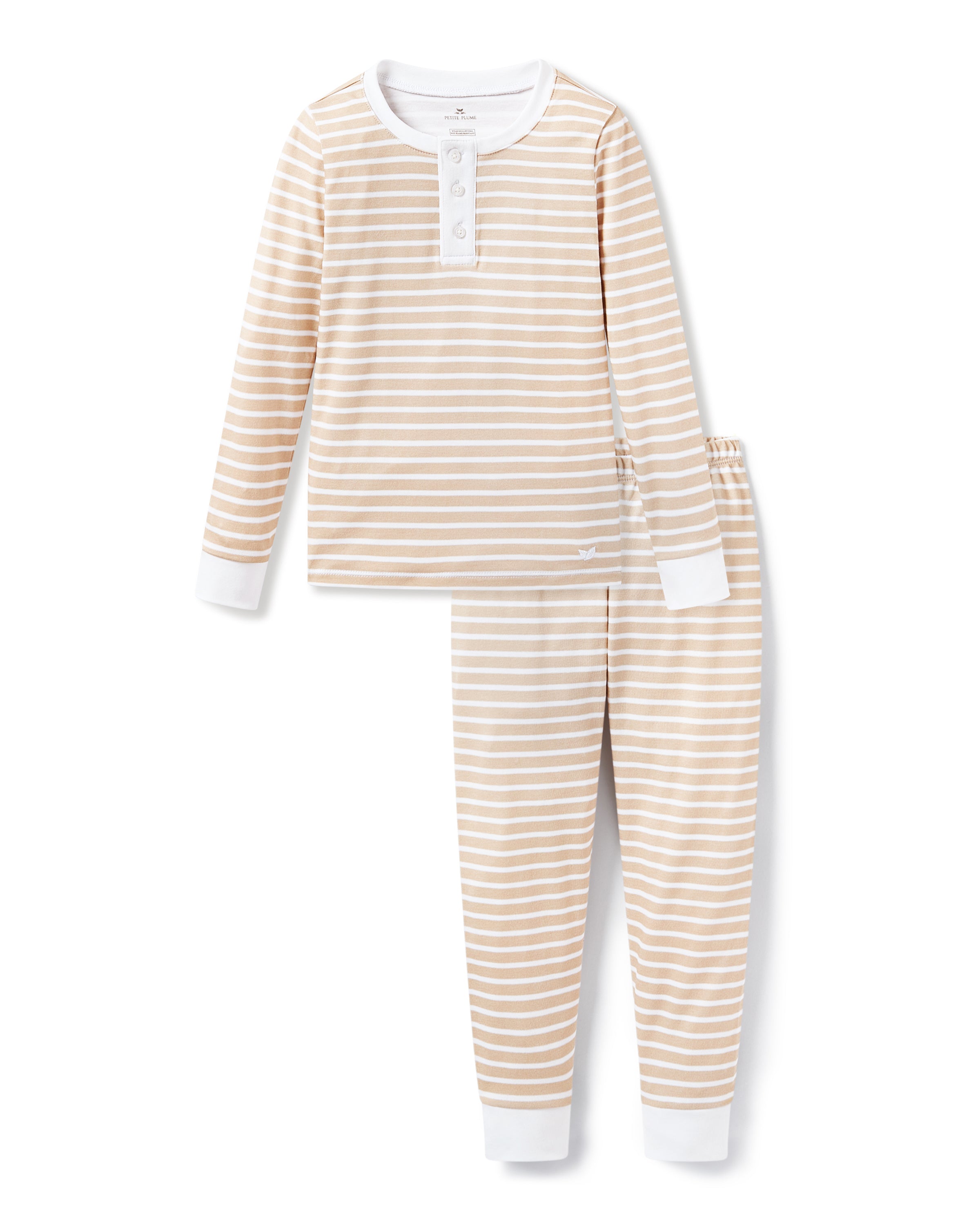 Kid's Pima Snug Fit Pajama Set in Camel Stripe