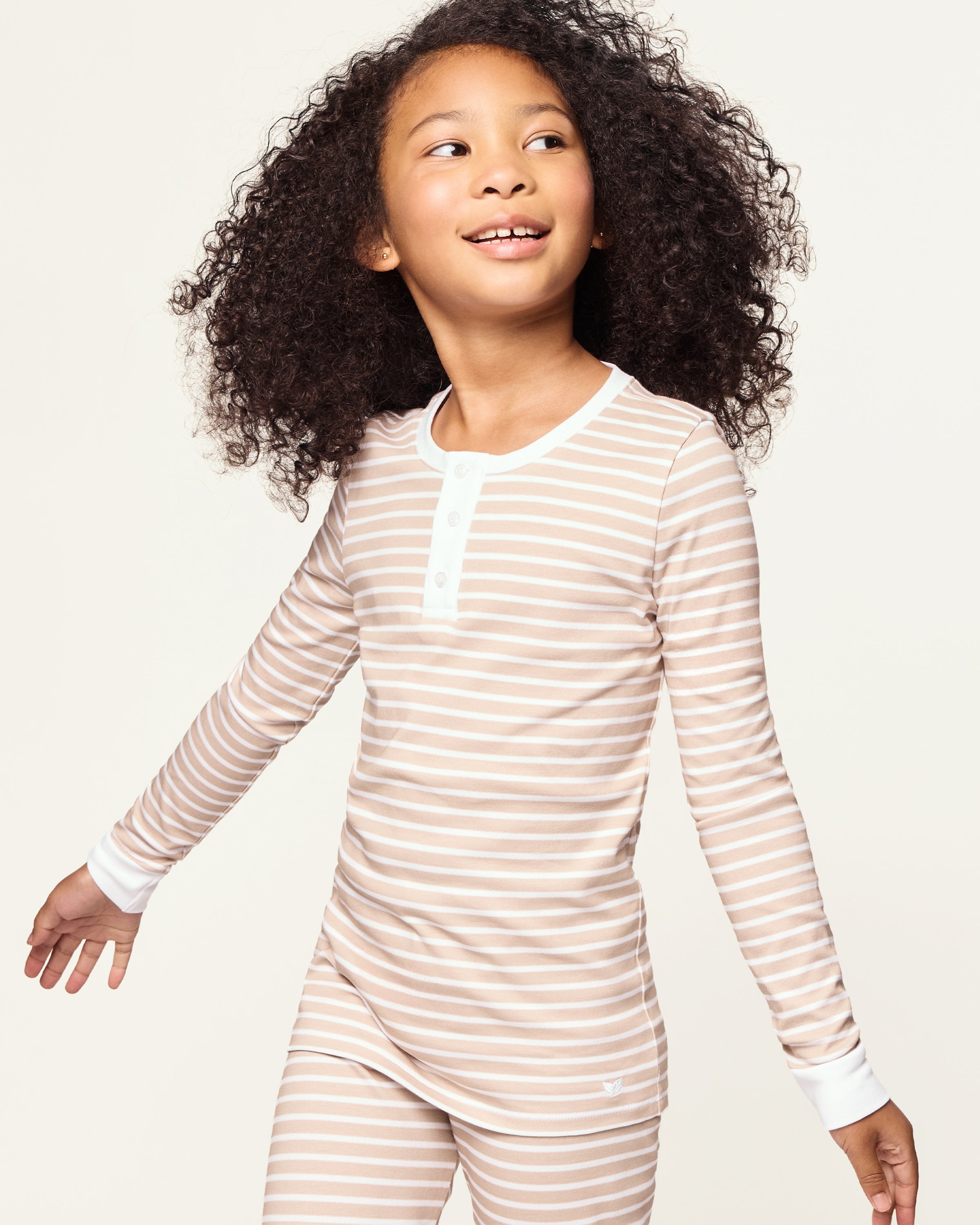 Kid's Pima Snug Fit Pajama Set in Camel Stripe