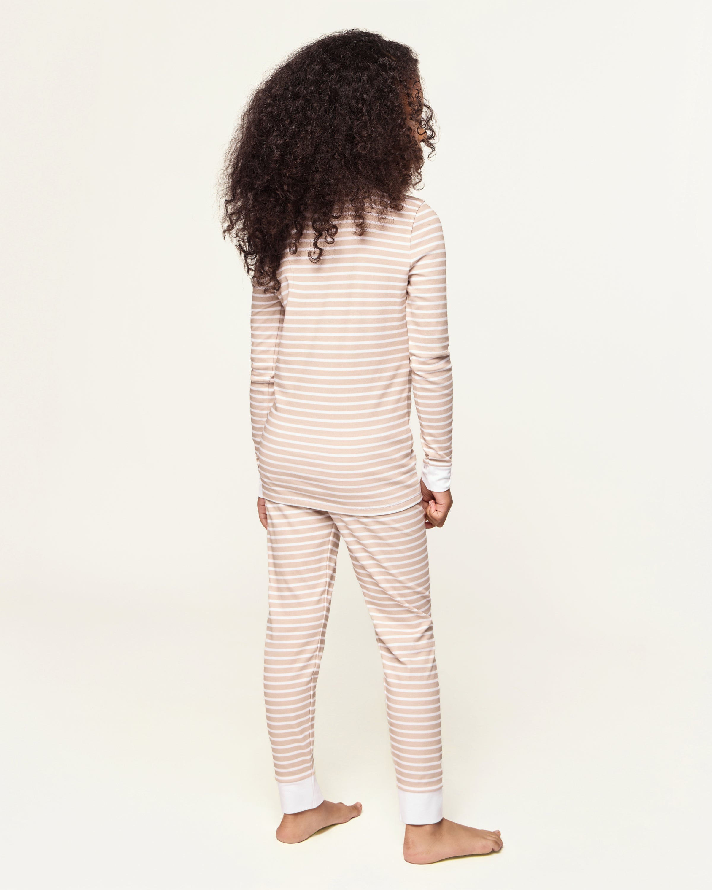 Kid's Pima Snug Fit Pajama Set in Camel Stripe