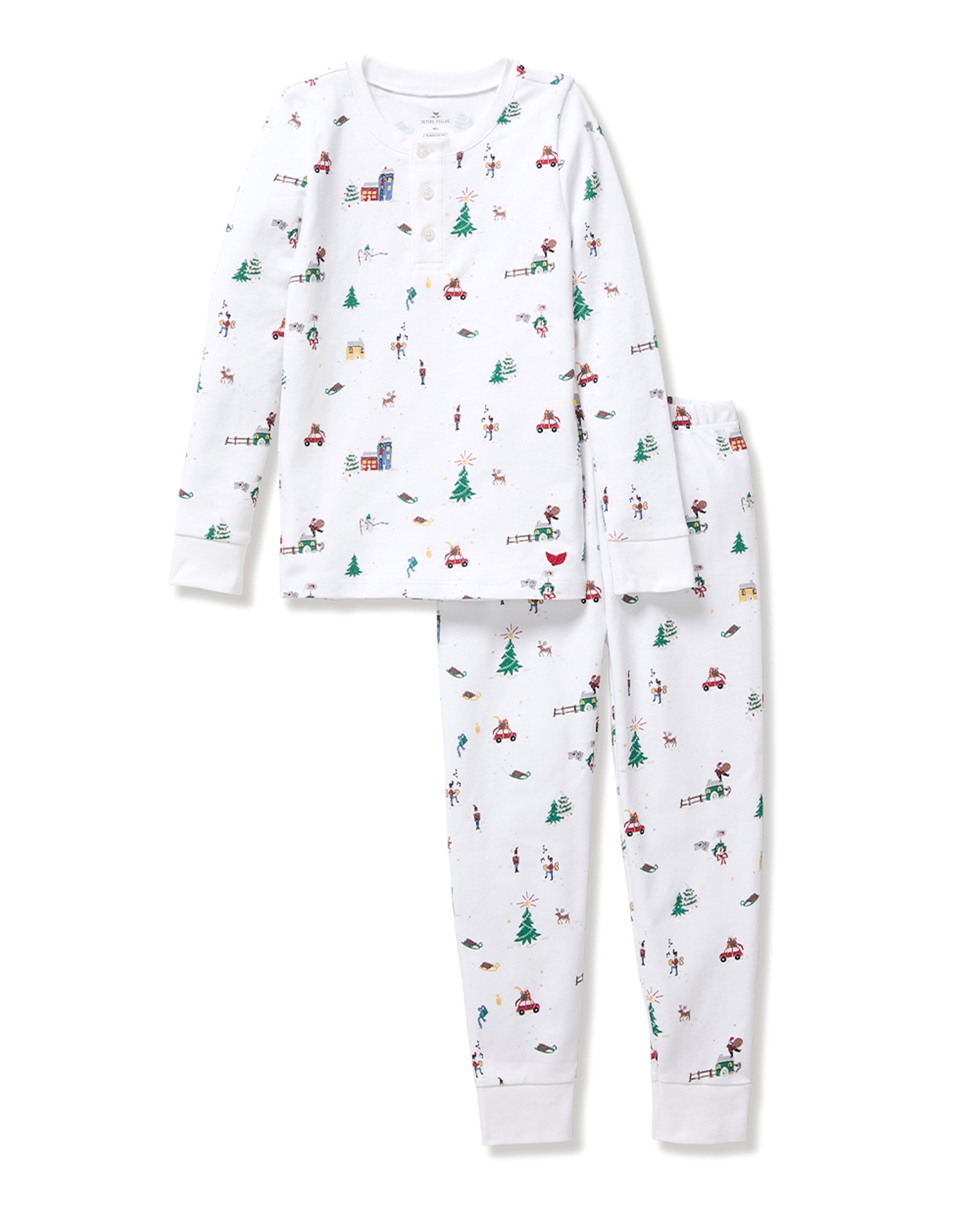 Kids Pima Snug Fit Pajama Set in Holiday Town
