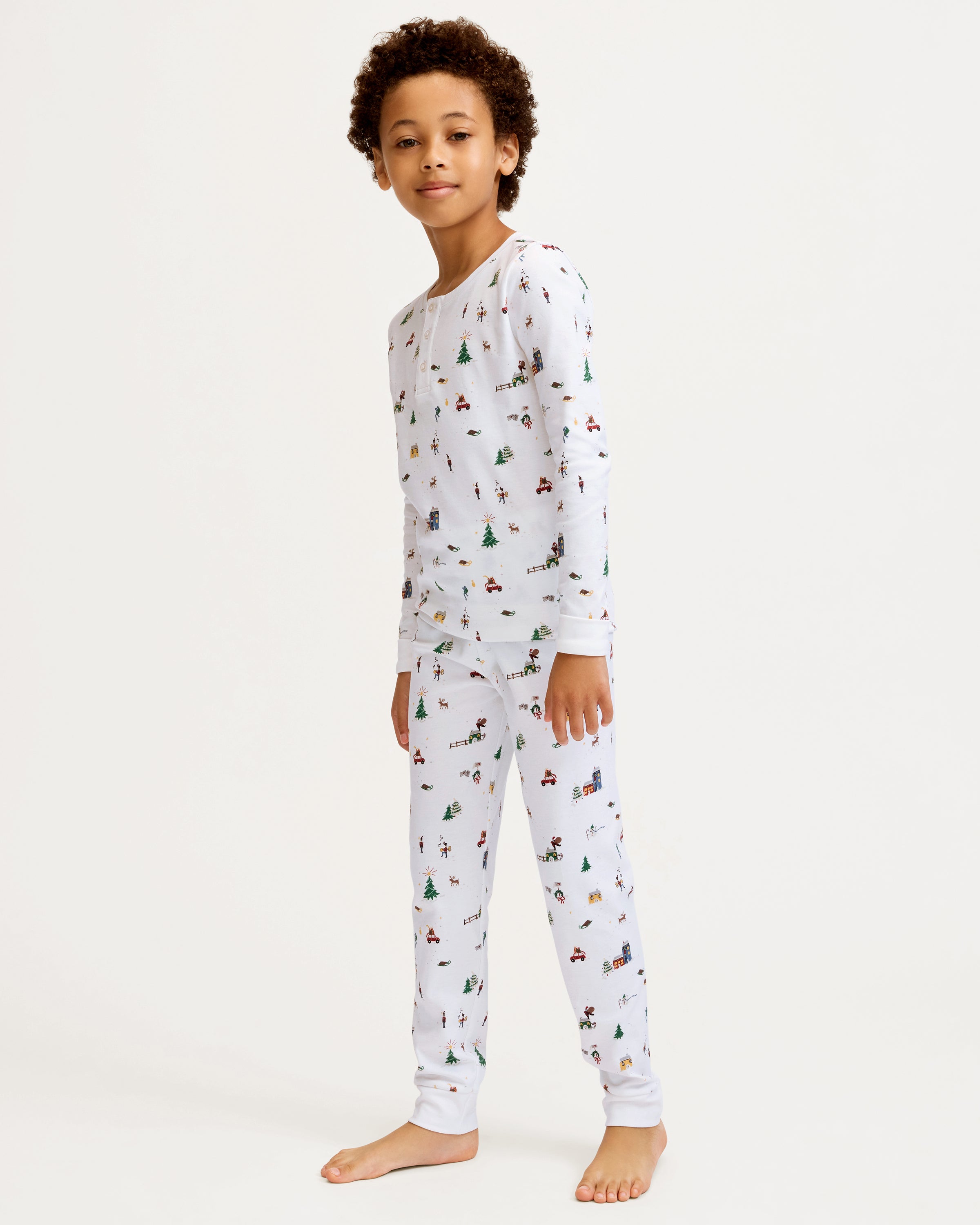 Kids Pima Snug Fit Pajama Set in Holiday Town