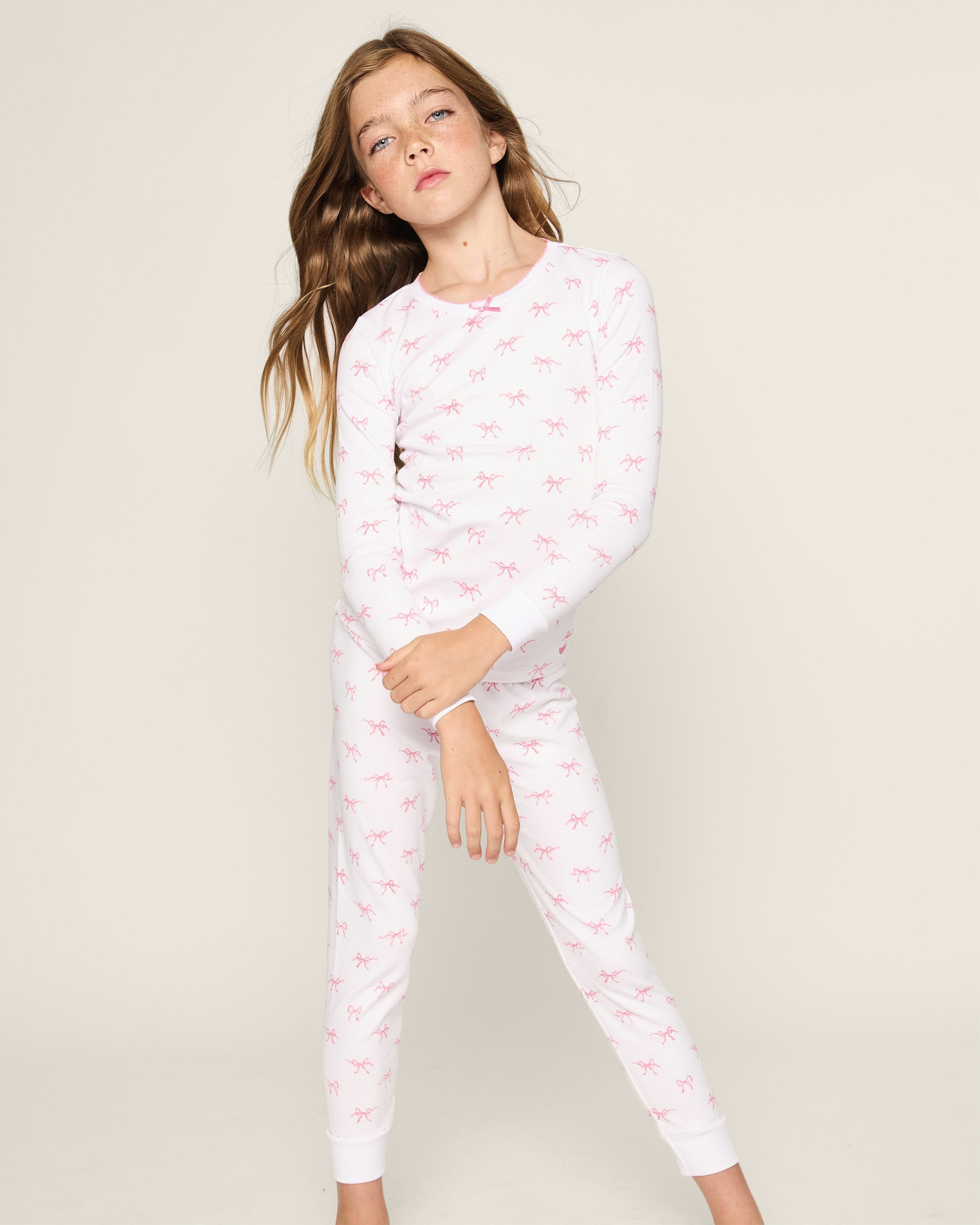 Kid's Pima Snug Fit Pajama Set in Sweethearts in Blushing Bows#Color_Blushing Bows