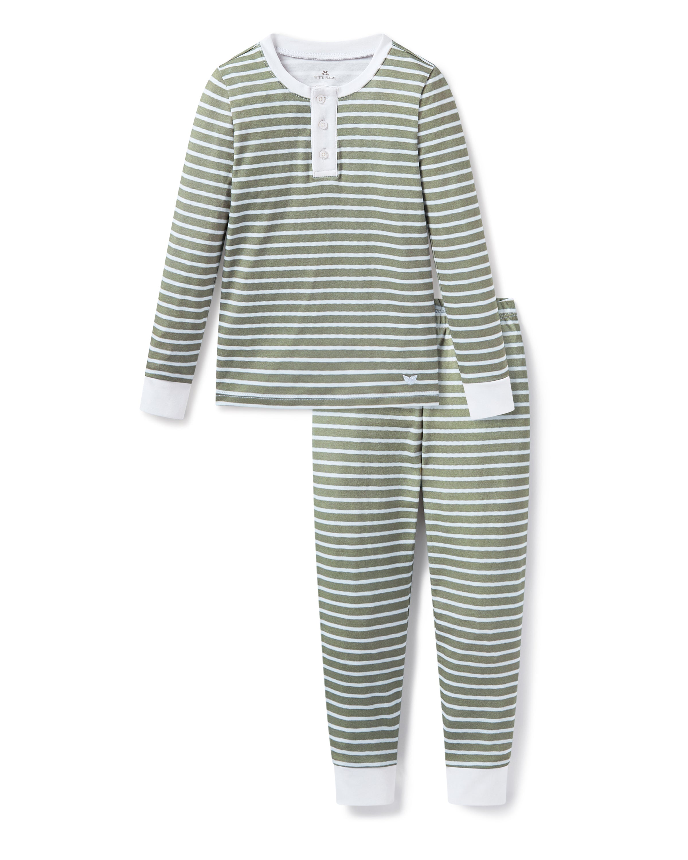 Kid's Pima Snug Fit Pajama Set in Sage Stripe