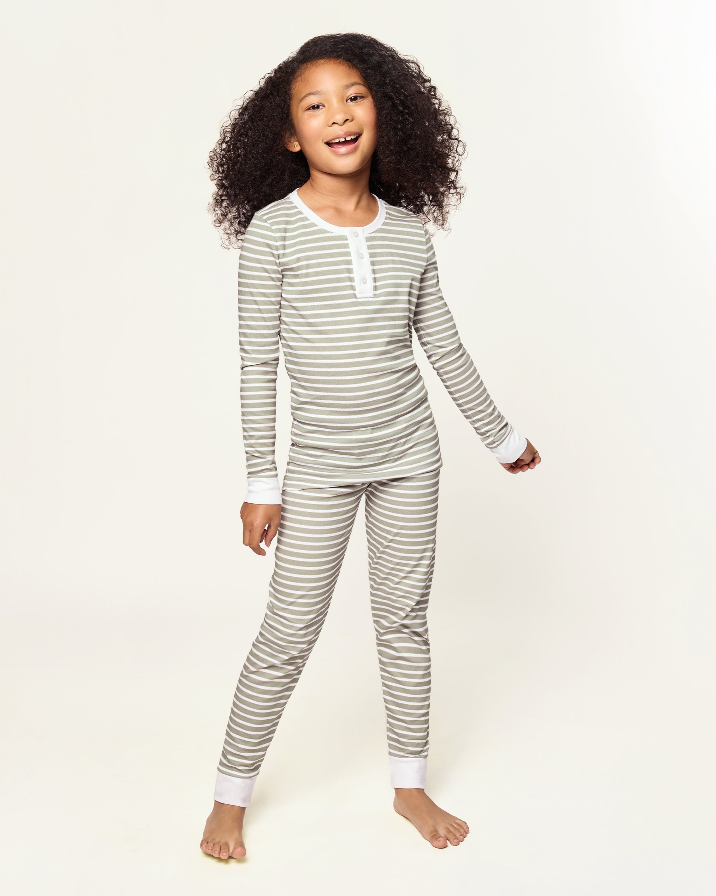 Kid's Pima Snug Fit Pajama Set in Sage Stripe