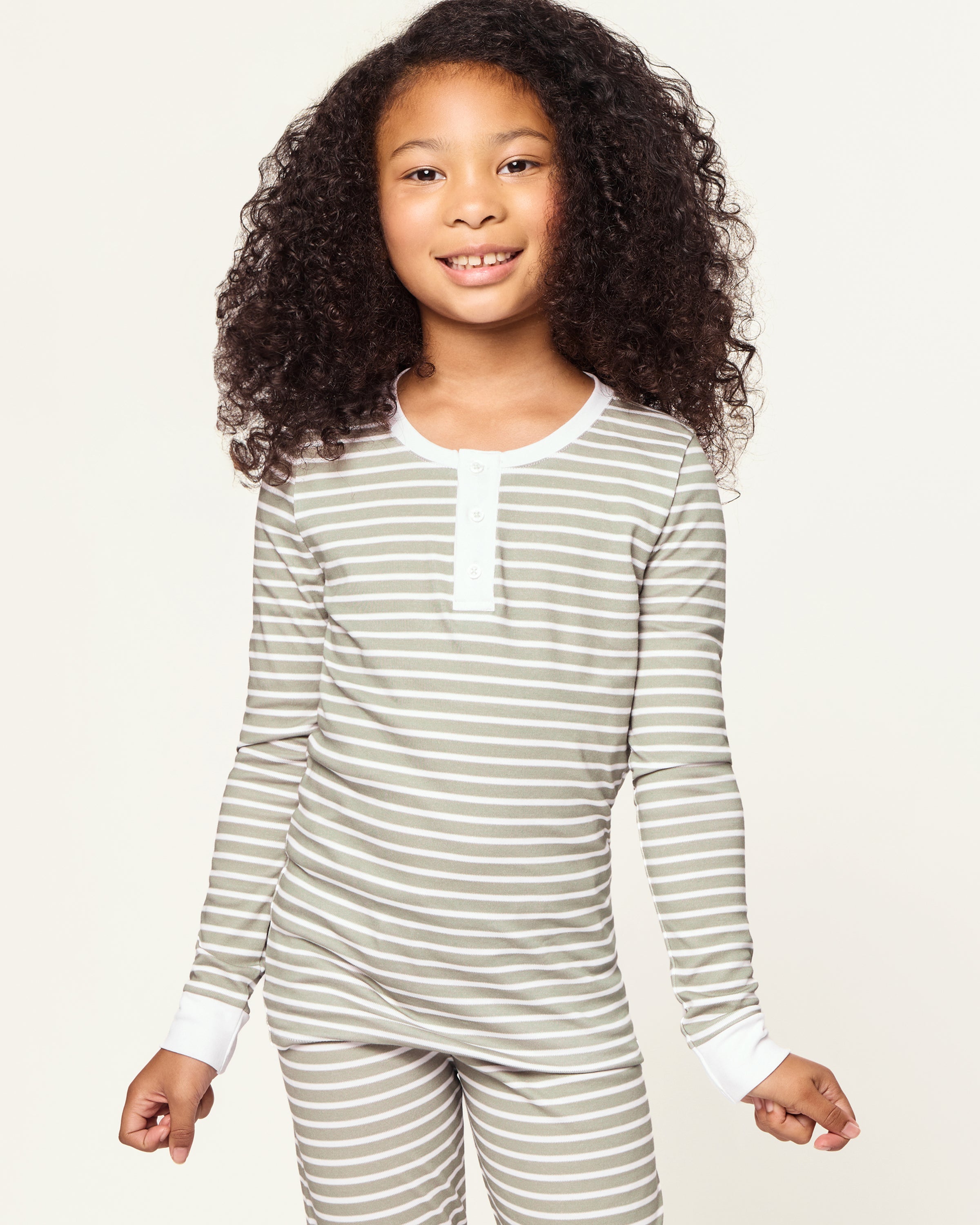 Kid's Pima Snug Fit Pajama Set in Sage Stripe