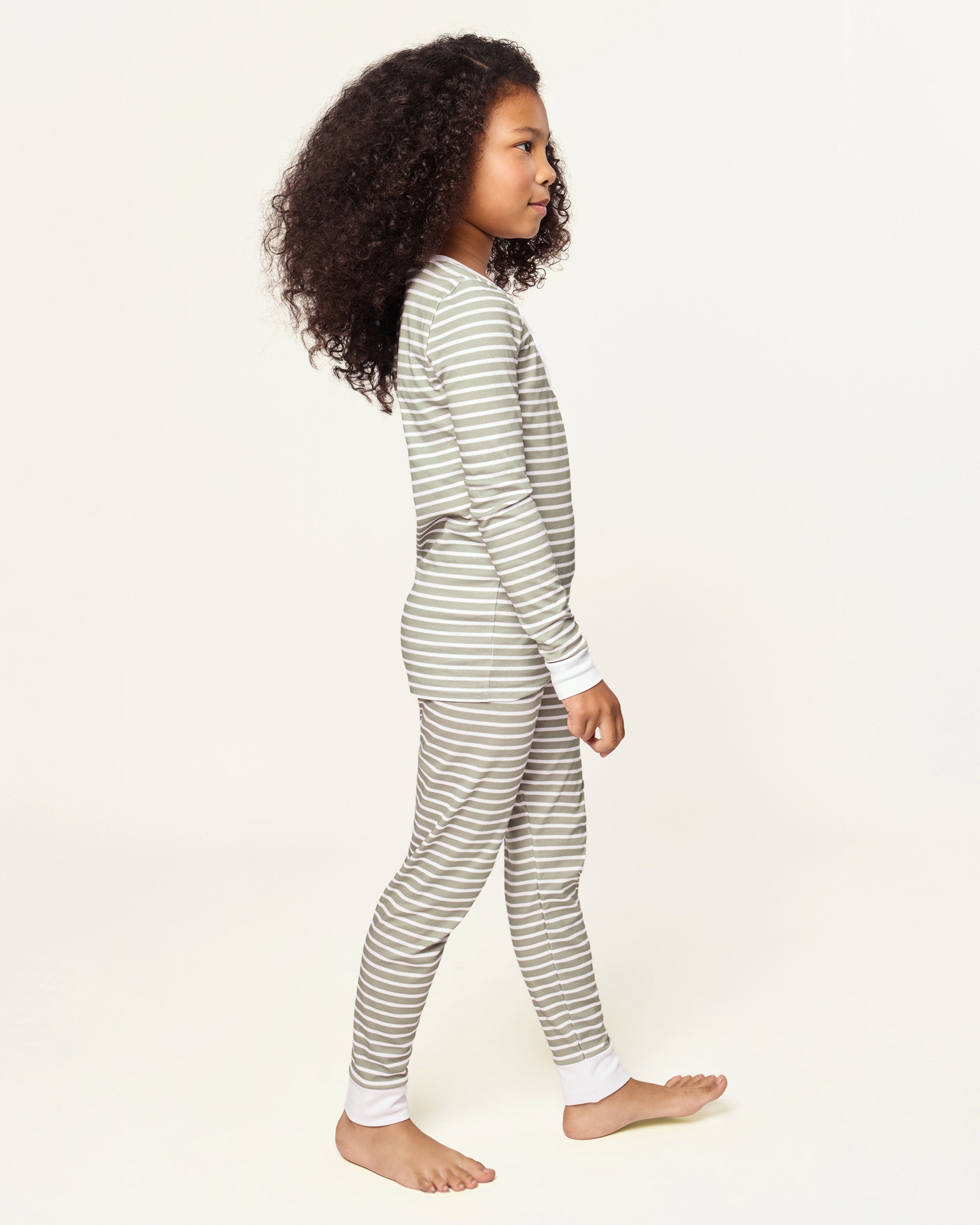 Kid's Pima Snug Fit Pajama Set in Sage Stripe