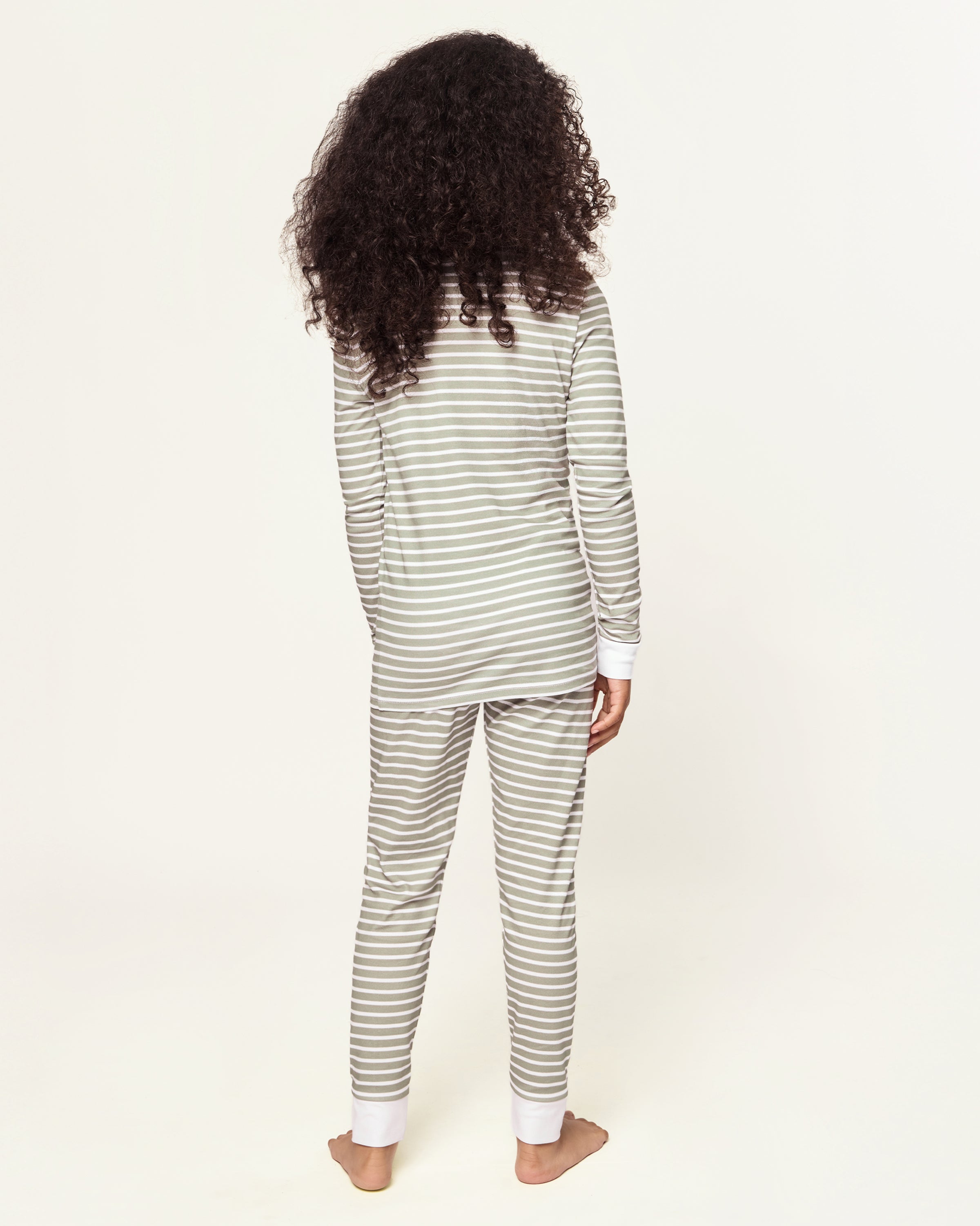 Kid's Pima Snug Fit Pajama Set in Sage Stripe